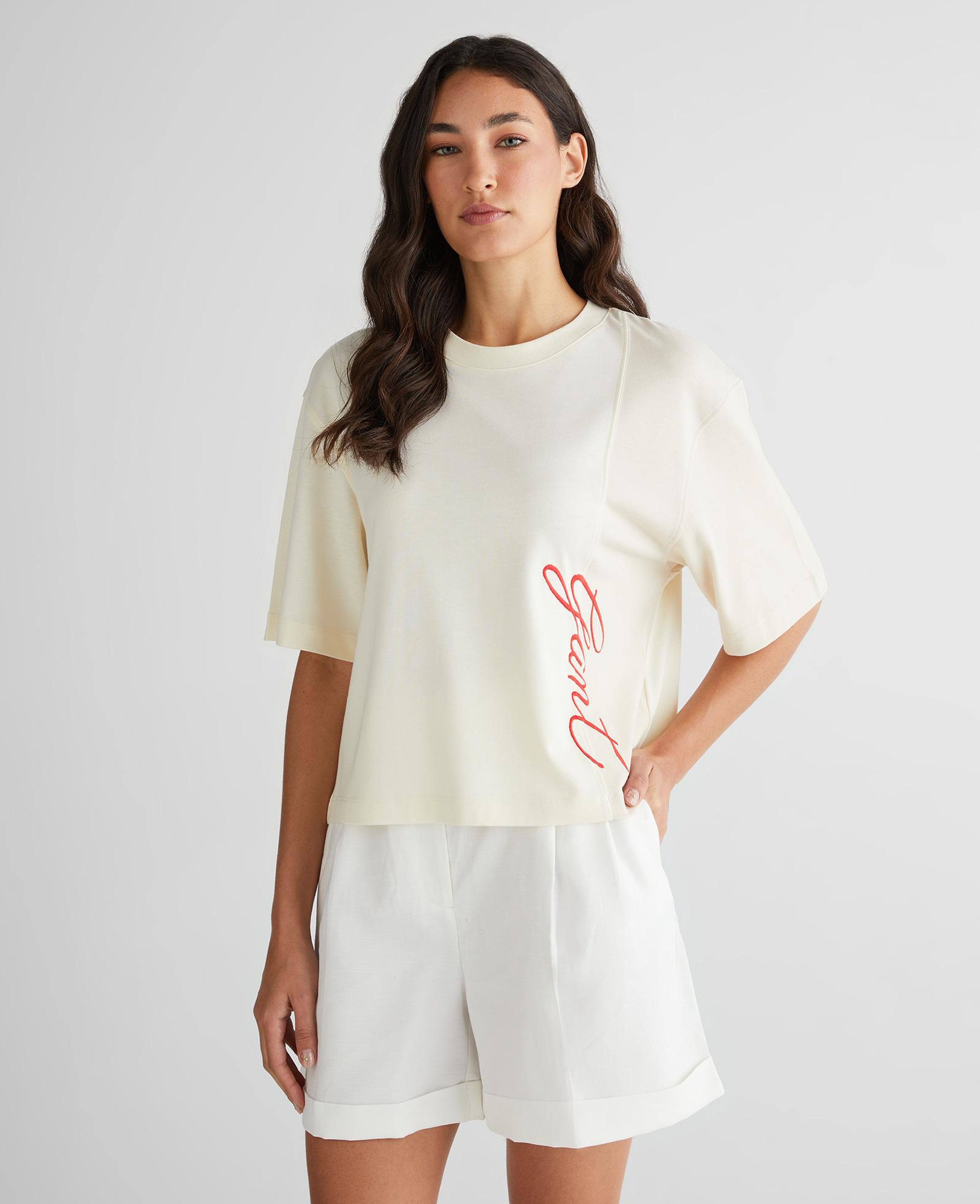 GANT Kadın Beyaz Bisiklet Yaka Renk Bloklu T-Shirt