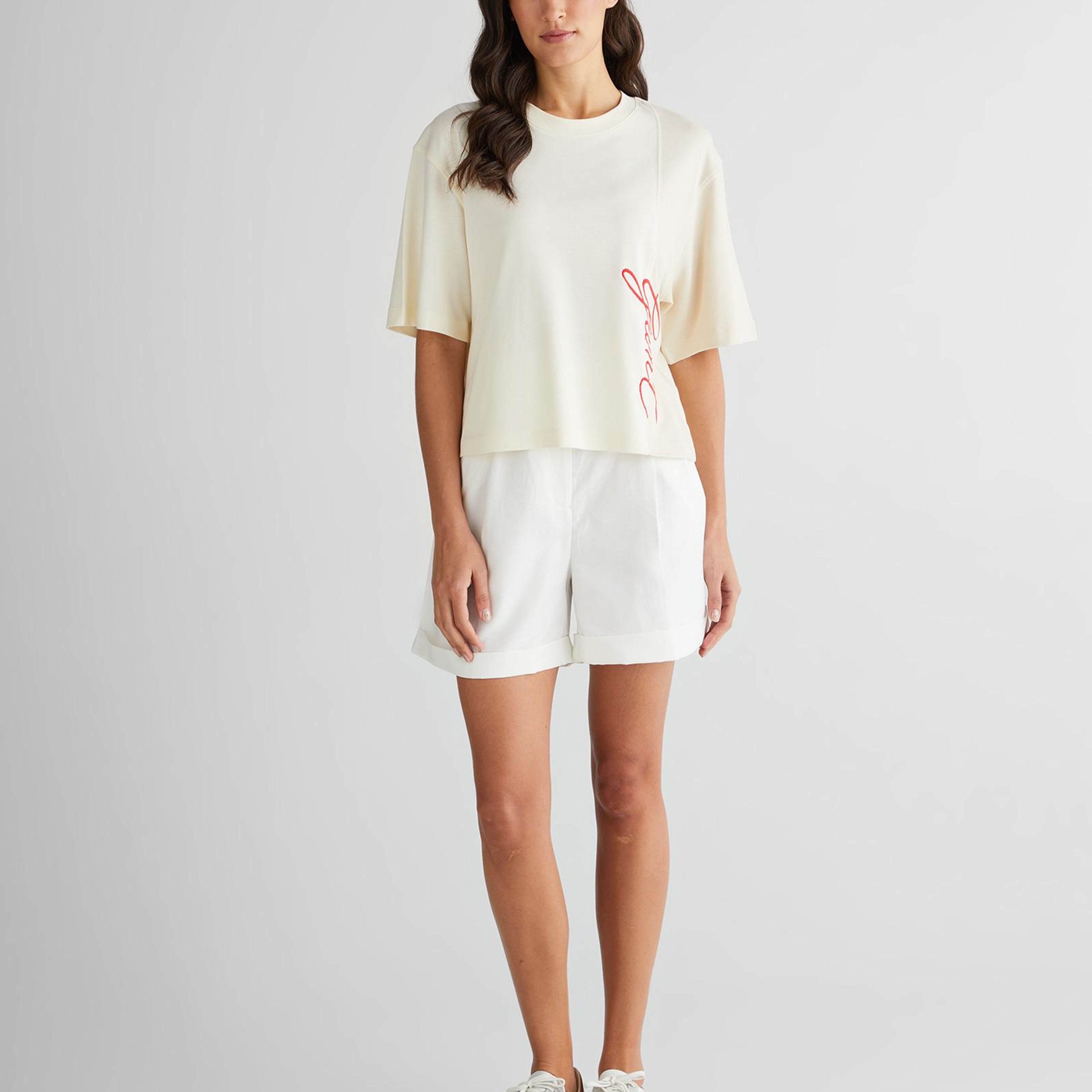 GANT Kadın Beyaz Bisiklet Yaka Renk Bloklu T-Shirt