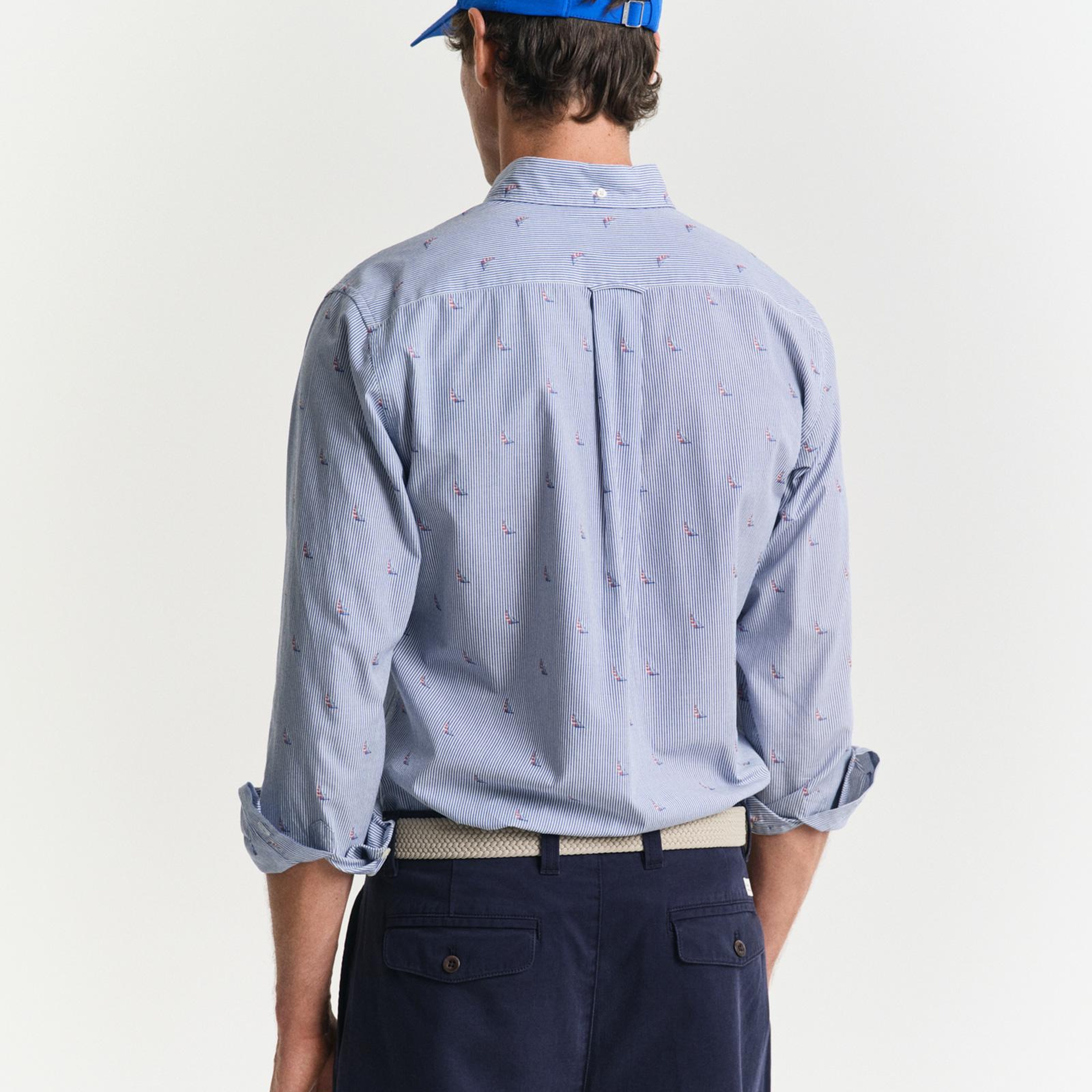 GANT Erkek Mavi Regular Fit Düğmeli Yaka Çizgili Gömlek