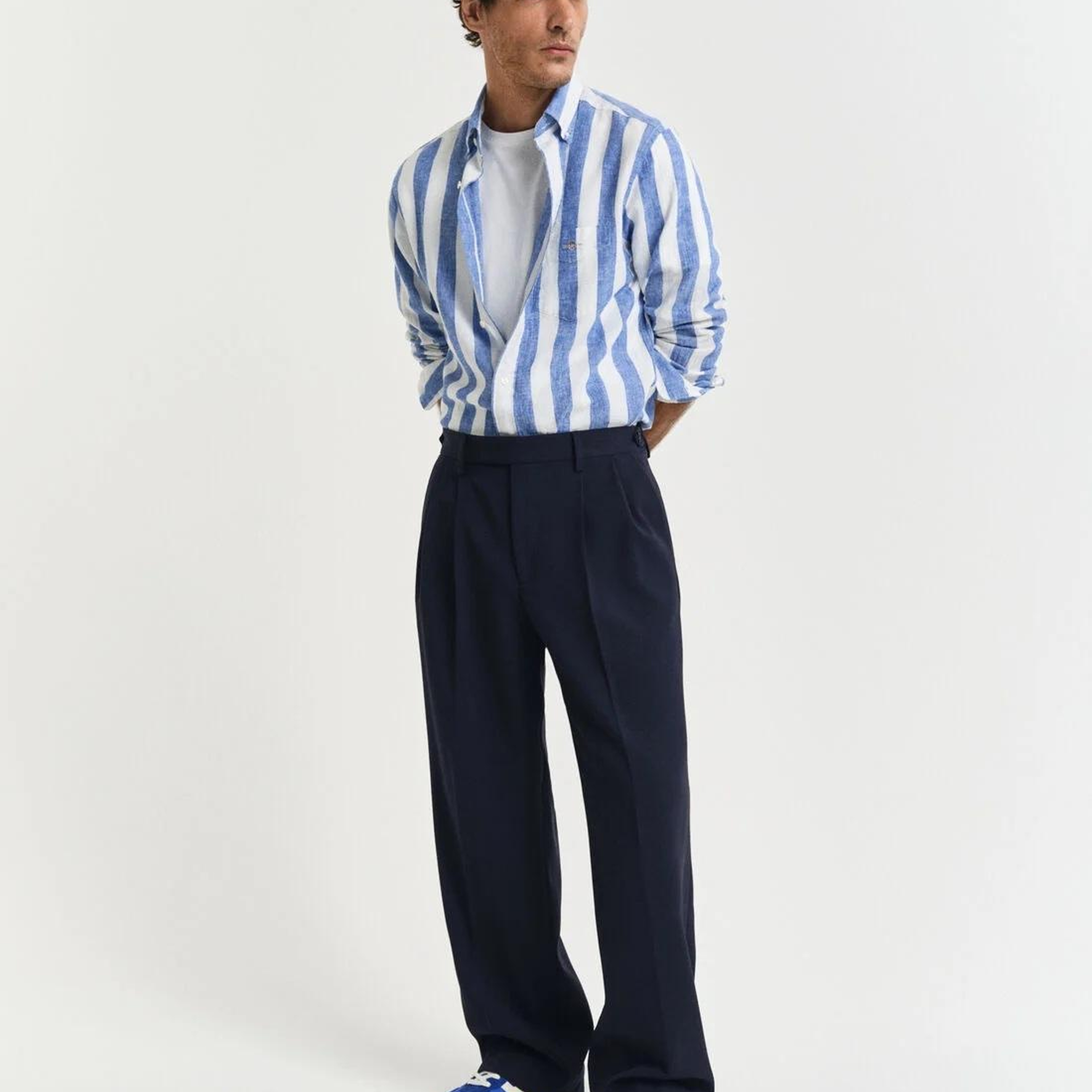 GANT Erkek Mavi  Regular Fit Düğmeli Yaka Çizgili Gömlek