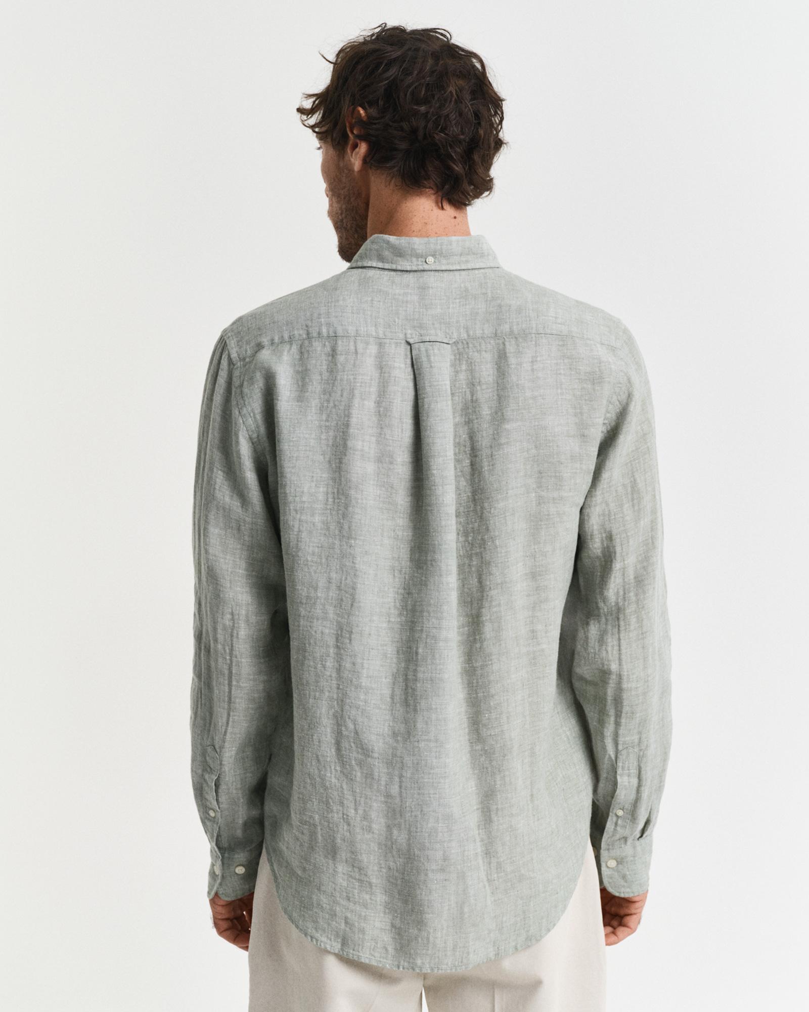 GANT Erkek Yeşil Regular Fit Düğmeli Yaka Keten Gömlek