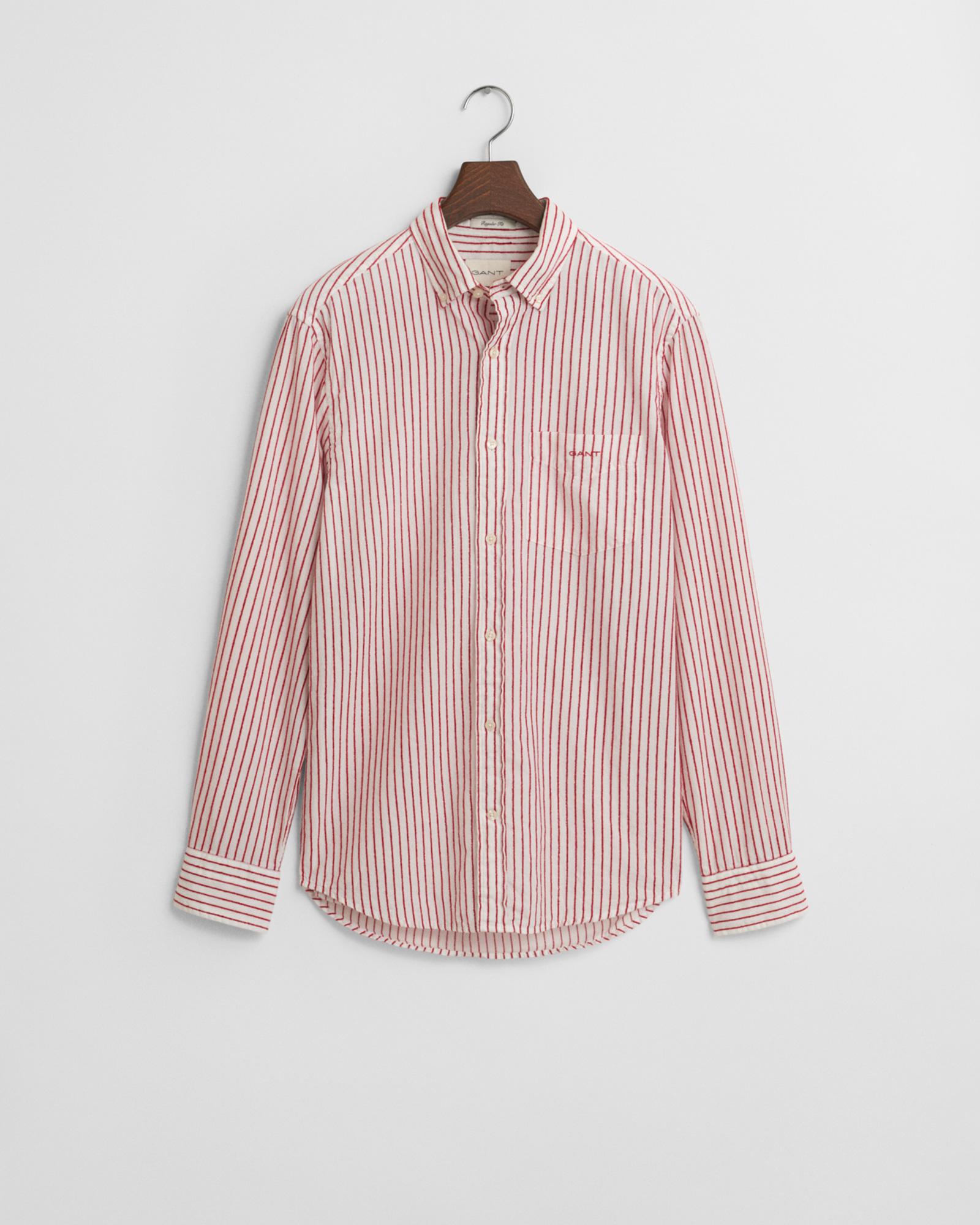 GANT Erkek Kırmızı Regular Fit Düğmeli Yaka Çizgili Gömlek