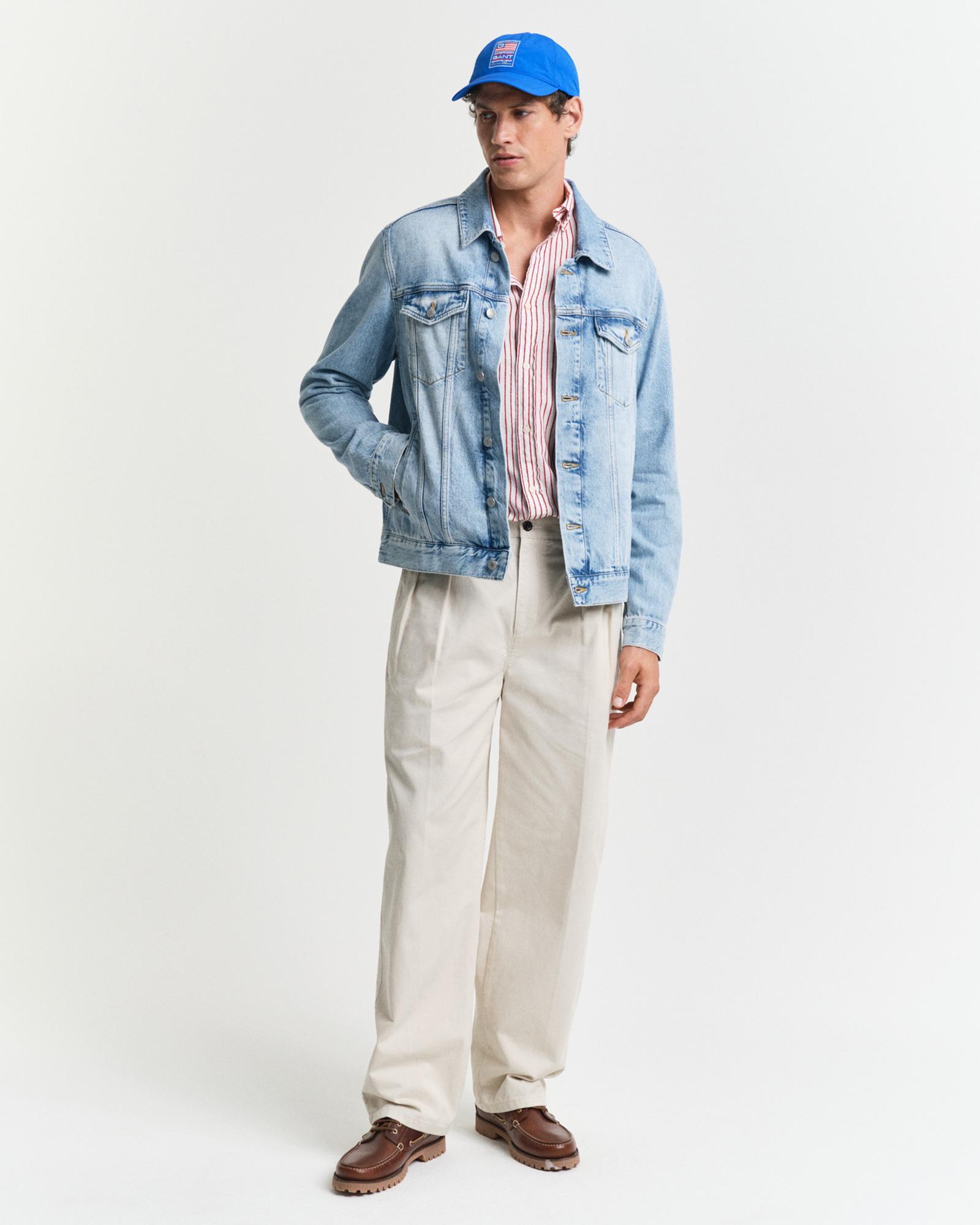 GANT Erkek Kırmızı Regular Fit Düğmeli Yaka Çizgili Gömlek