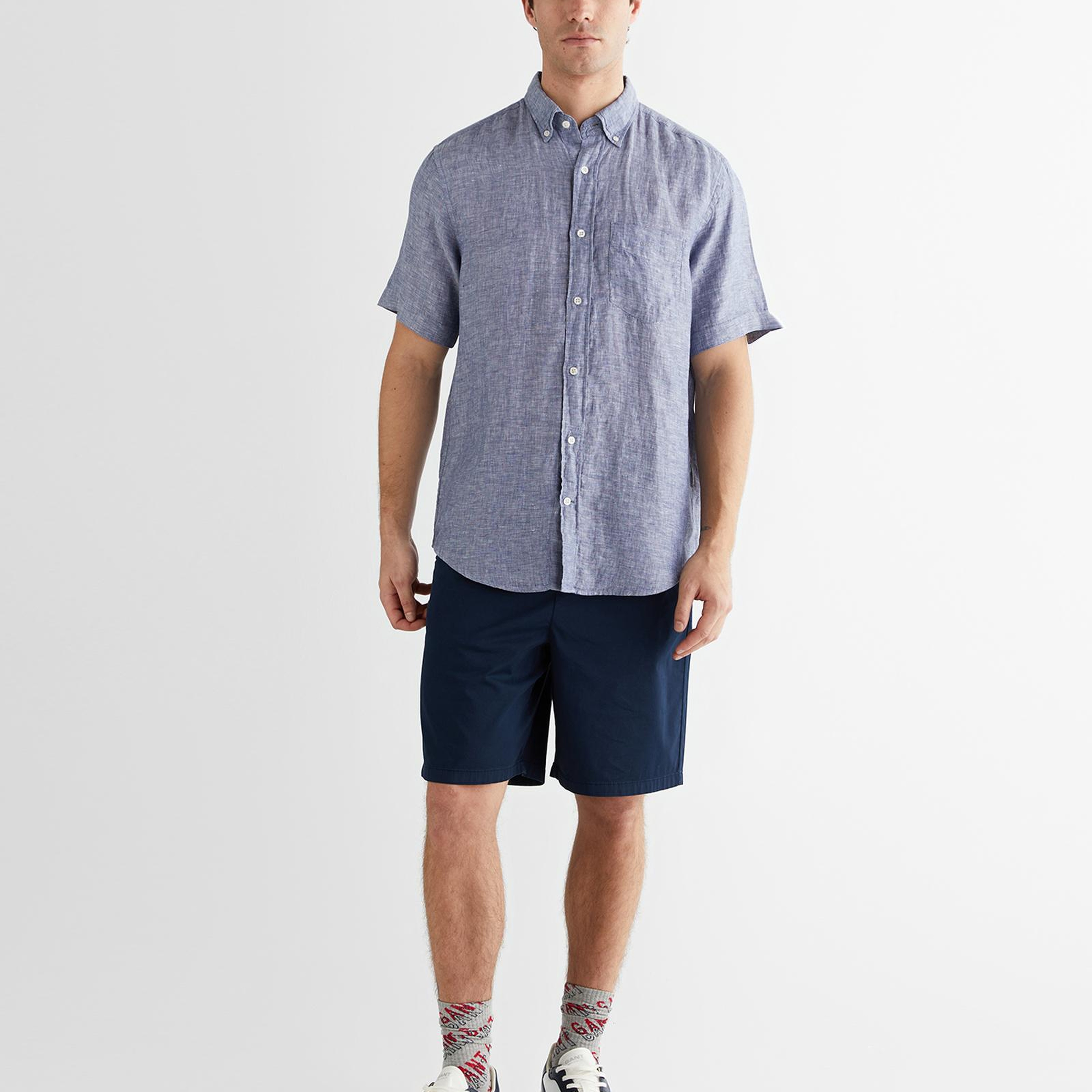 GANT Erkek Mavi Regular Fit Klasik Yaka Keten Gömlek