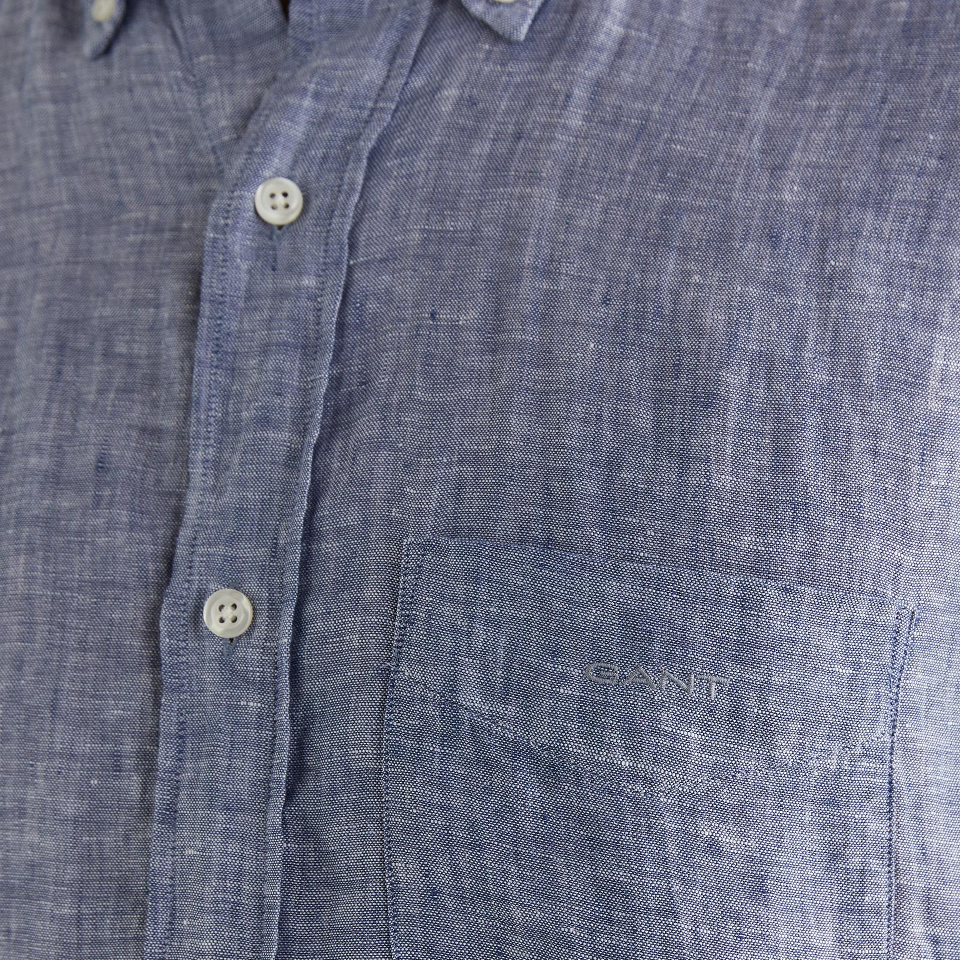 GANT Erkek Mavi Regular Fit Klasik Yaka Keten Gömlek