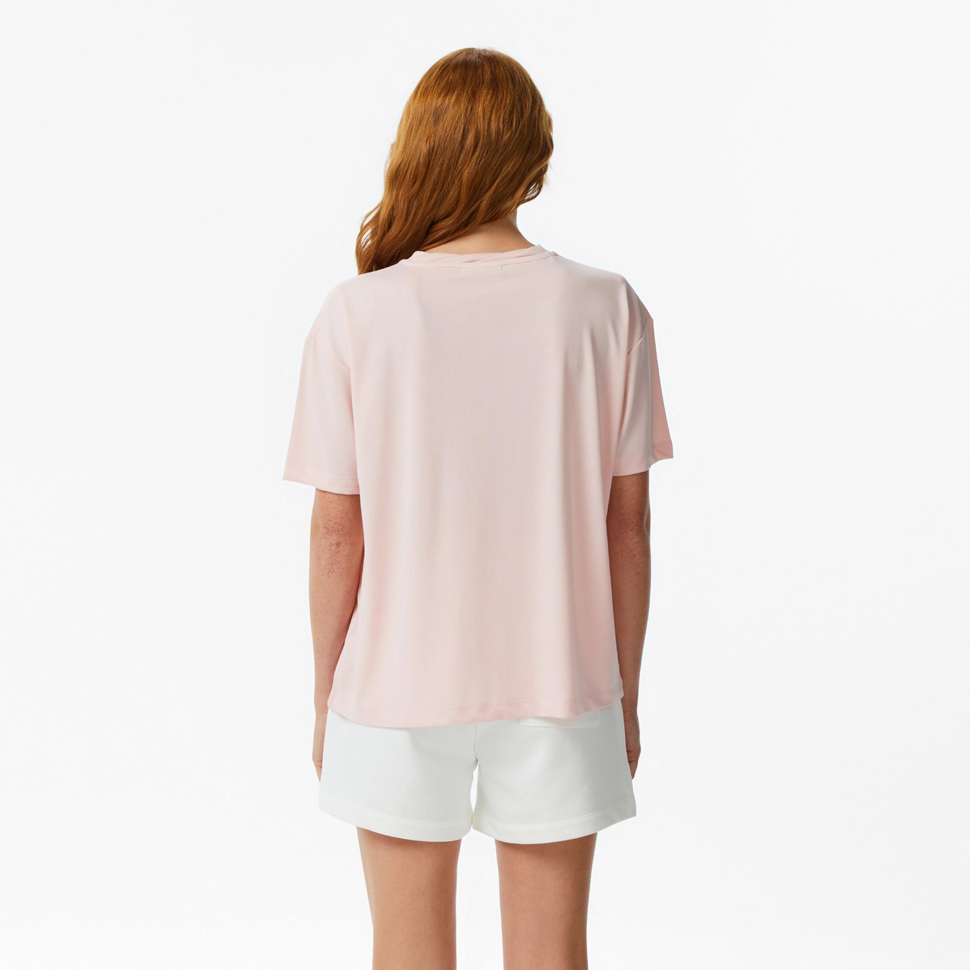 Lacoste Kadın Relaxed Fit Bisiklet Yaka Açık Pembe T-Shirt