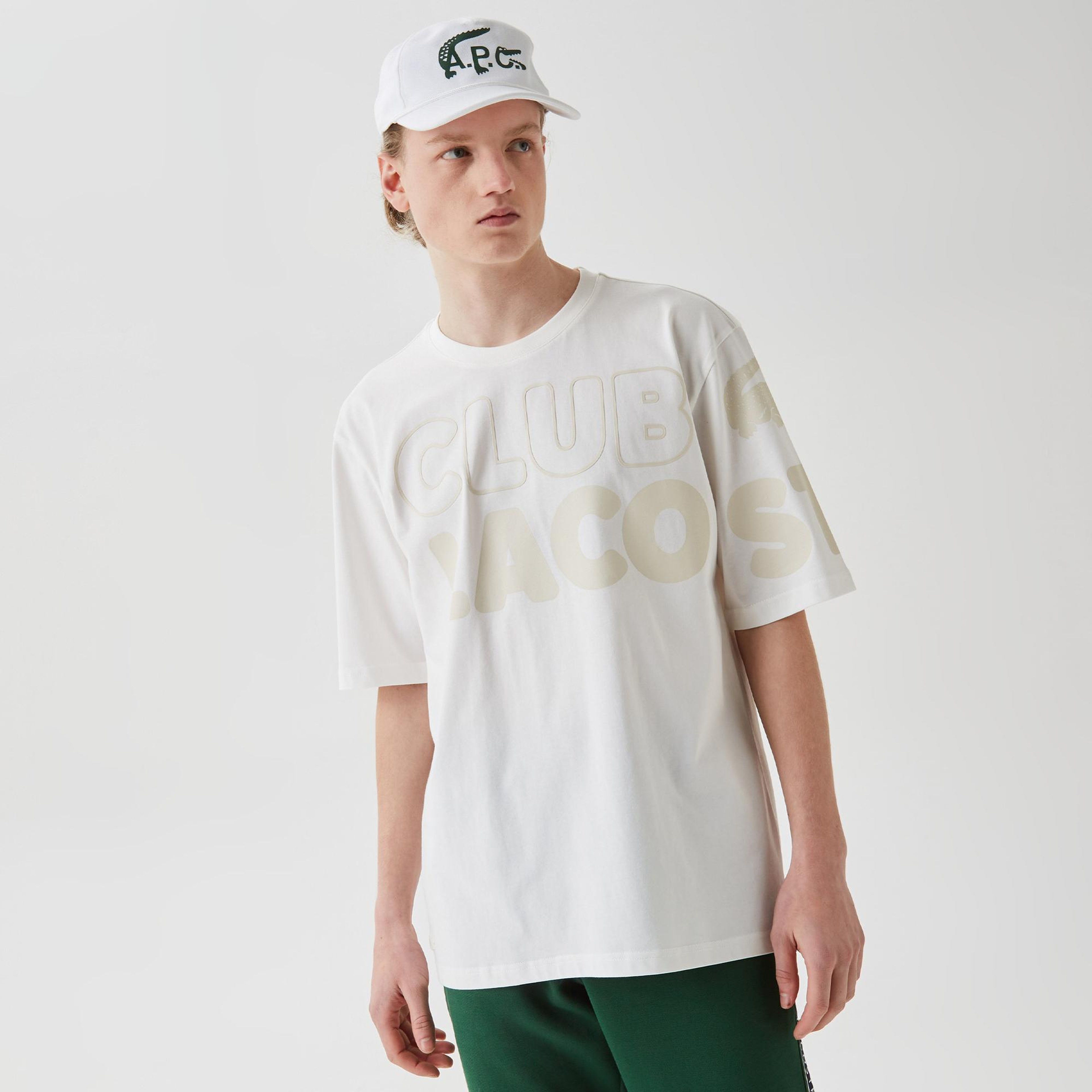 Lacoste Erkek Relaxed Fit Bisiklet Yaka  Baskılı Beyaz T-Shirt