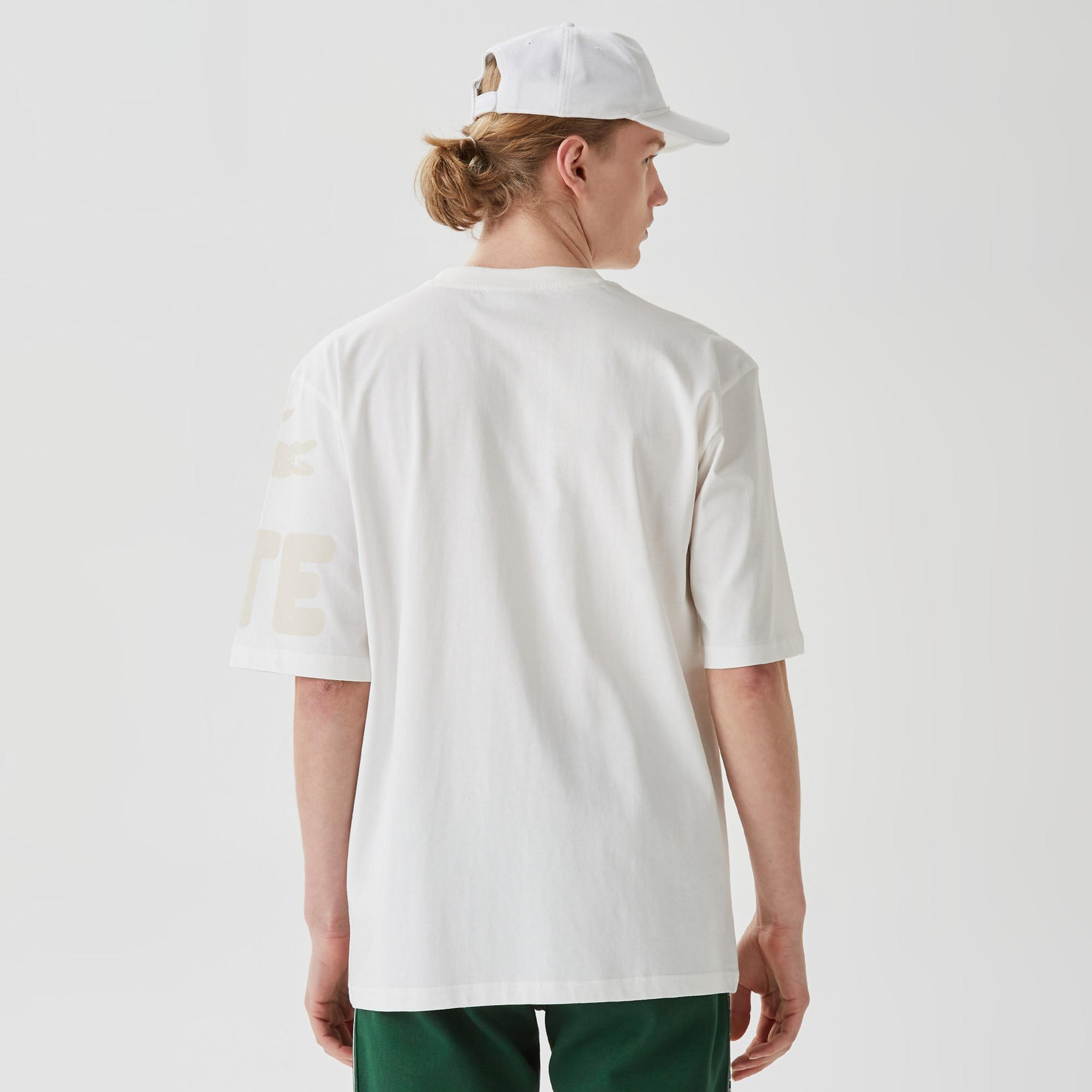 Lacoste Erkek Relaxed Fit Bisiklet Yaka  Baskılı Beyaz T-Shirt
