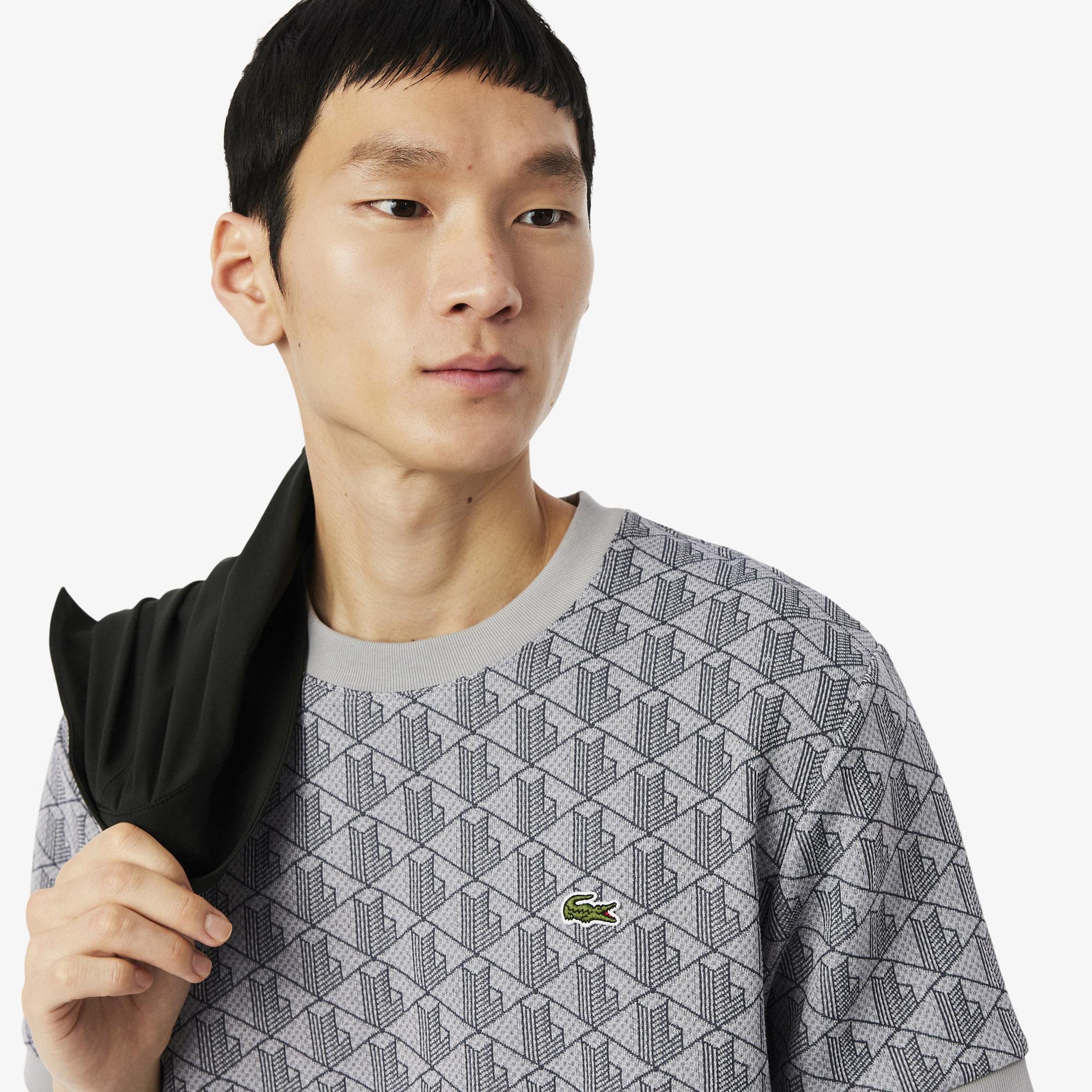 Lacoste Erkek Classic Fit Bisiklet Yaka Monogram Gri T-Shirt