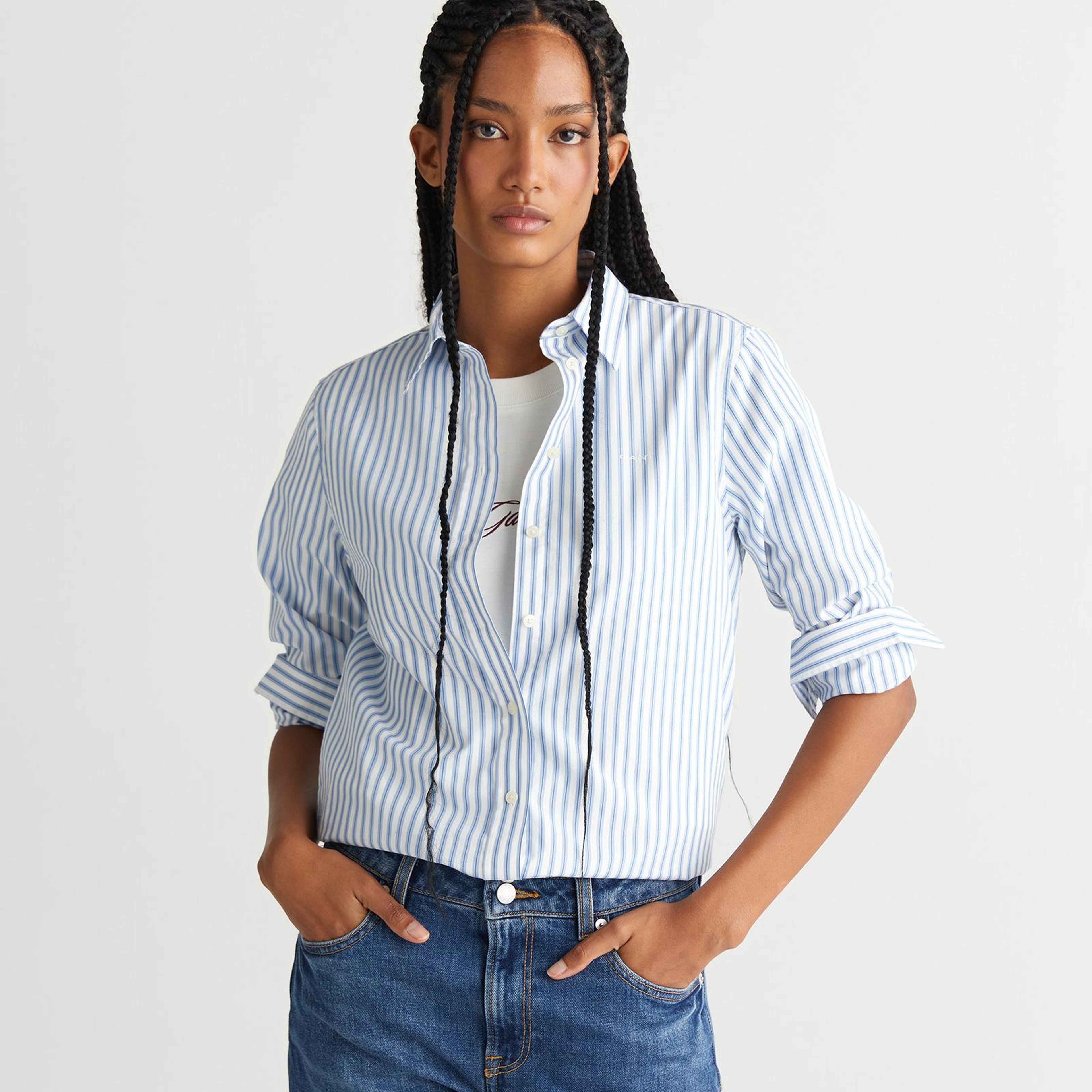 GANT Kadın Mavi Regular Fit Düğmeli Gömlek