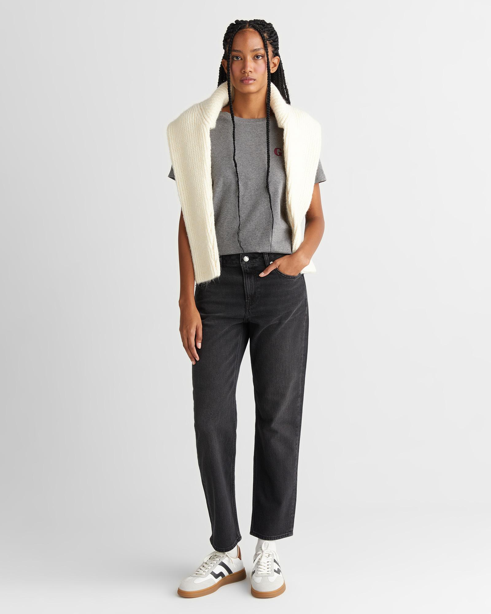 GANT Kadın Gri Regular Fit Bisiklet Yaka T-Shirt