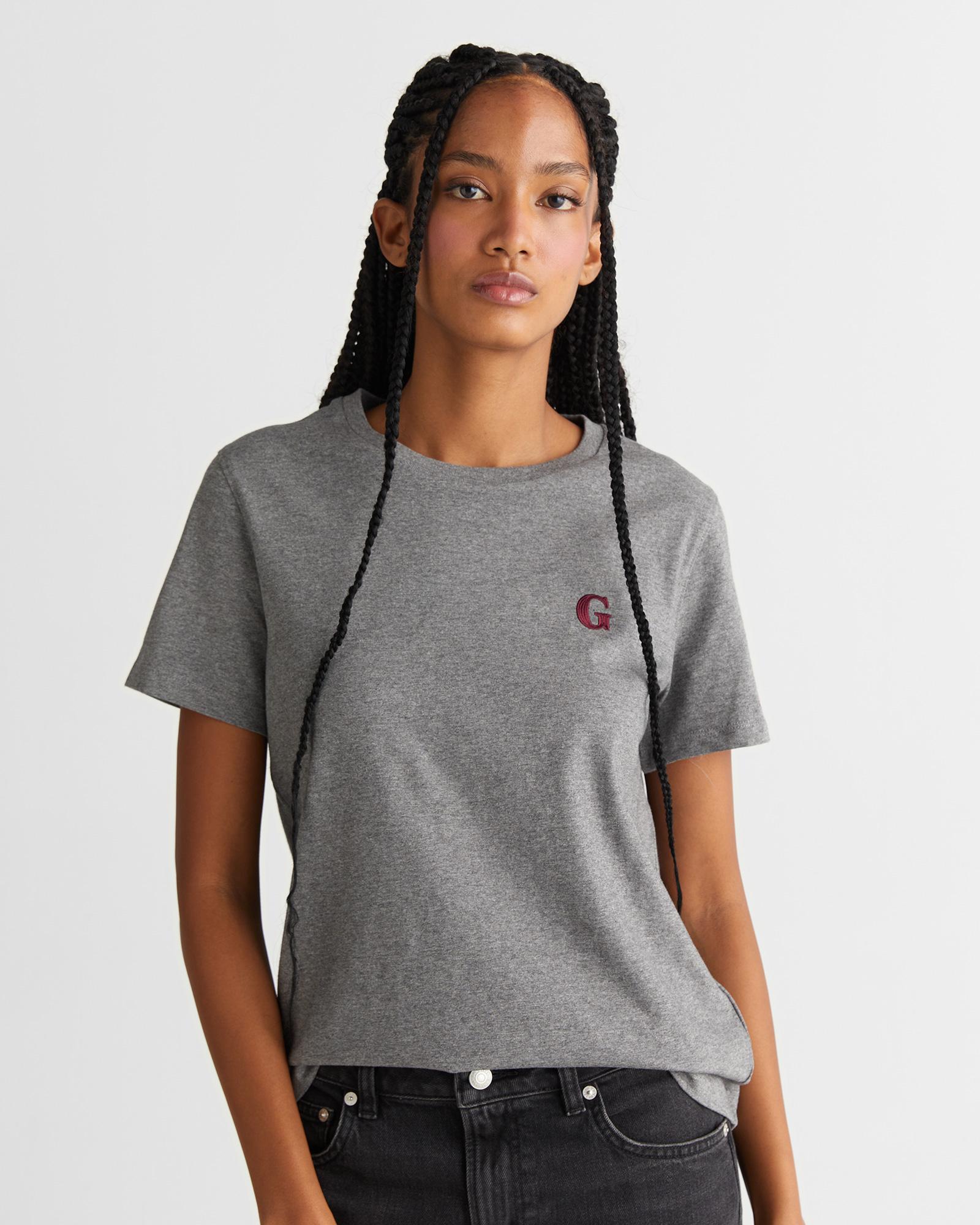 GANT Kadın Gri Regular Fit Bisiklet Yaka T-Shirt