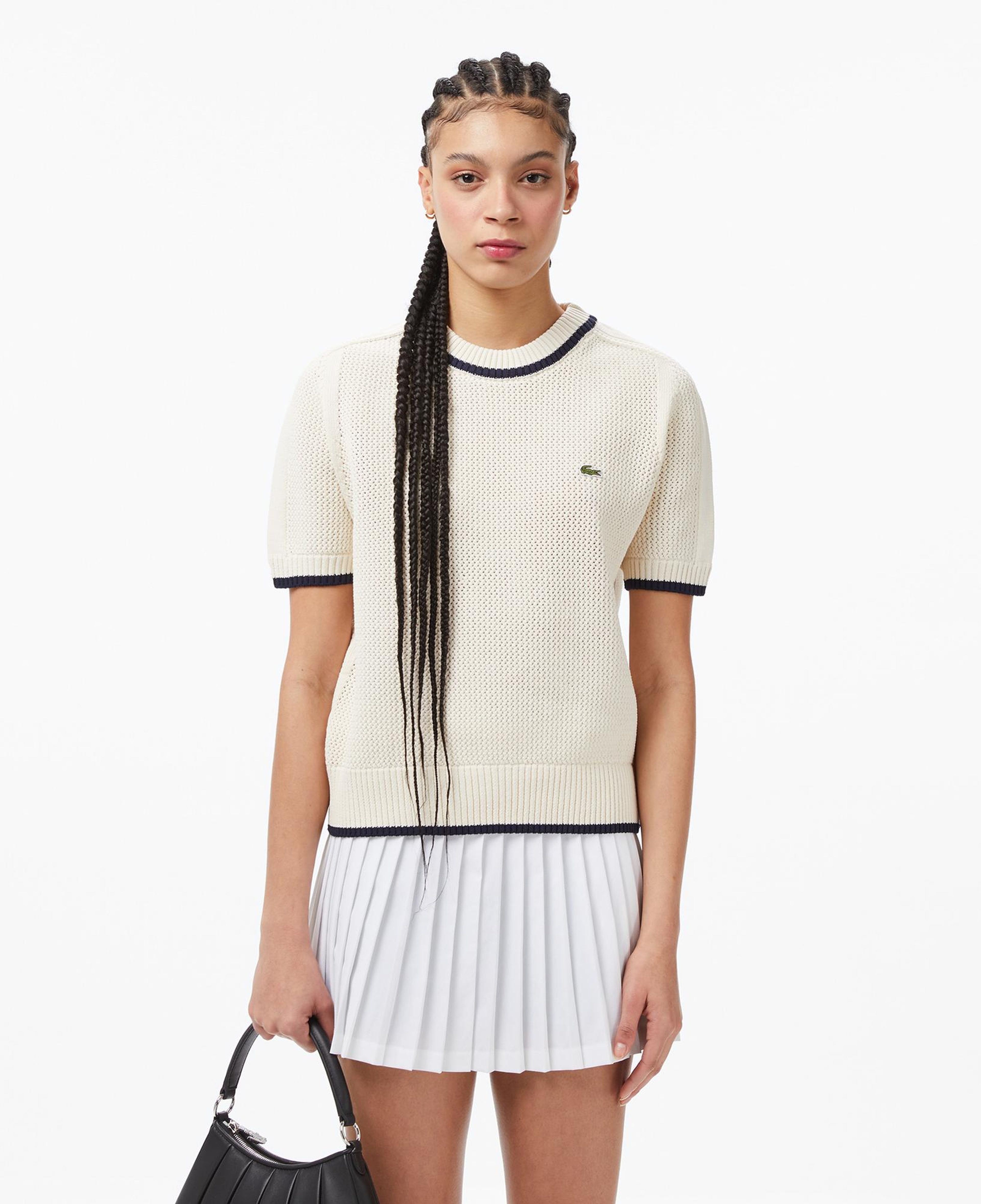 Lacoste Kadın Classic Fit Bisiklet Yaka Krem Bluz