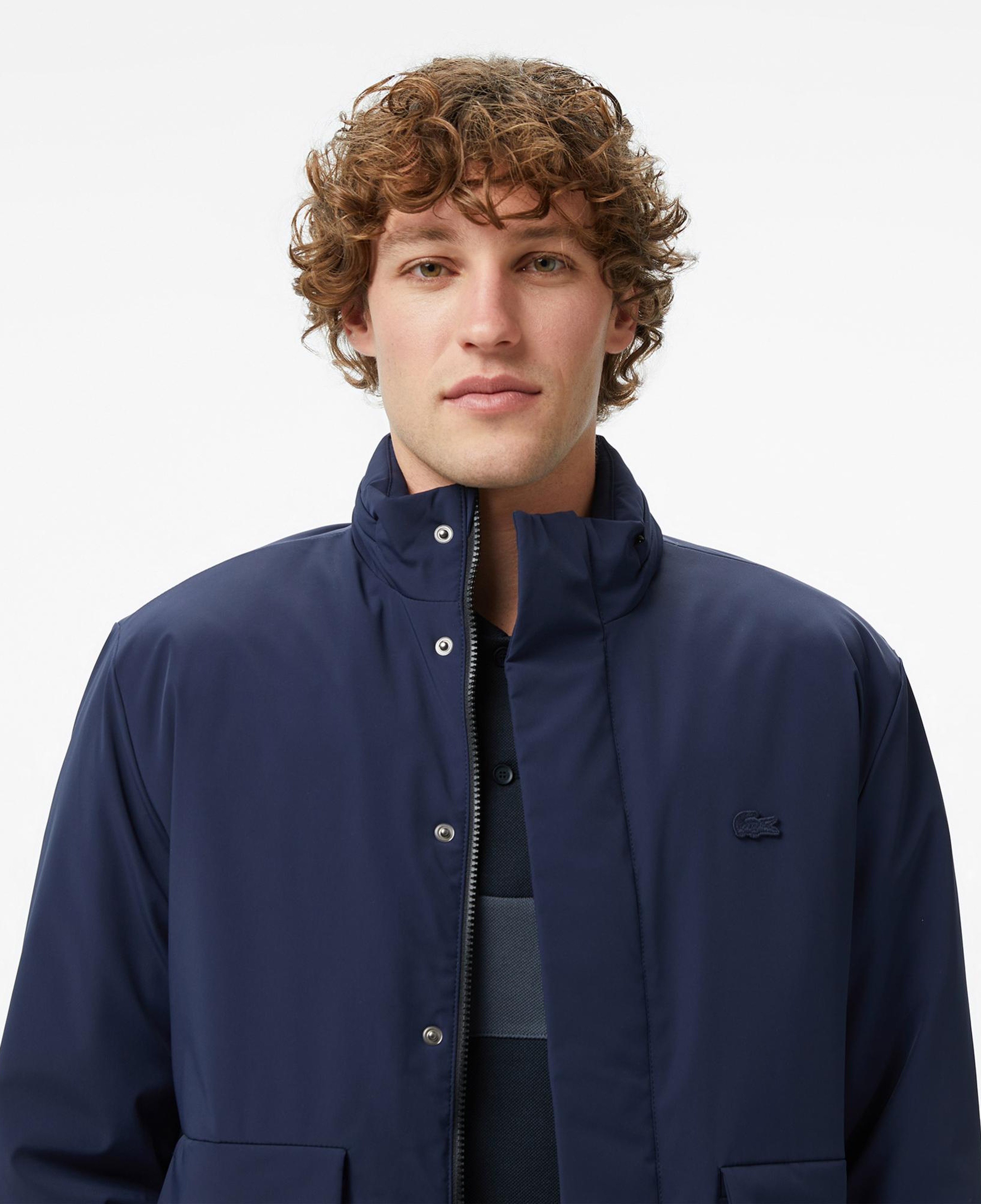 Lacoste Erkek Relaxed Fit Dik Yaka Lacivert Mont