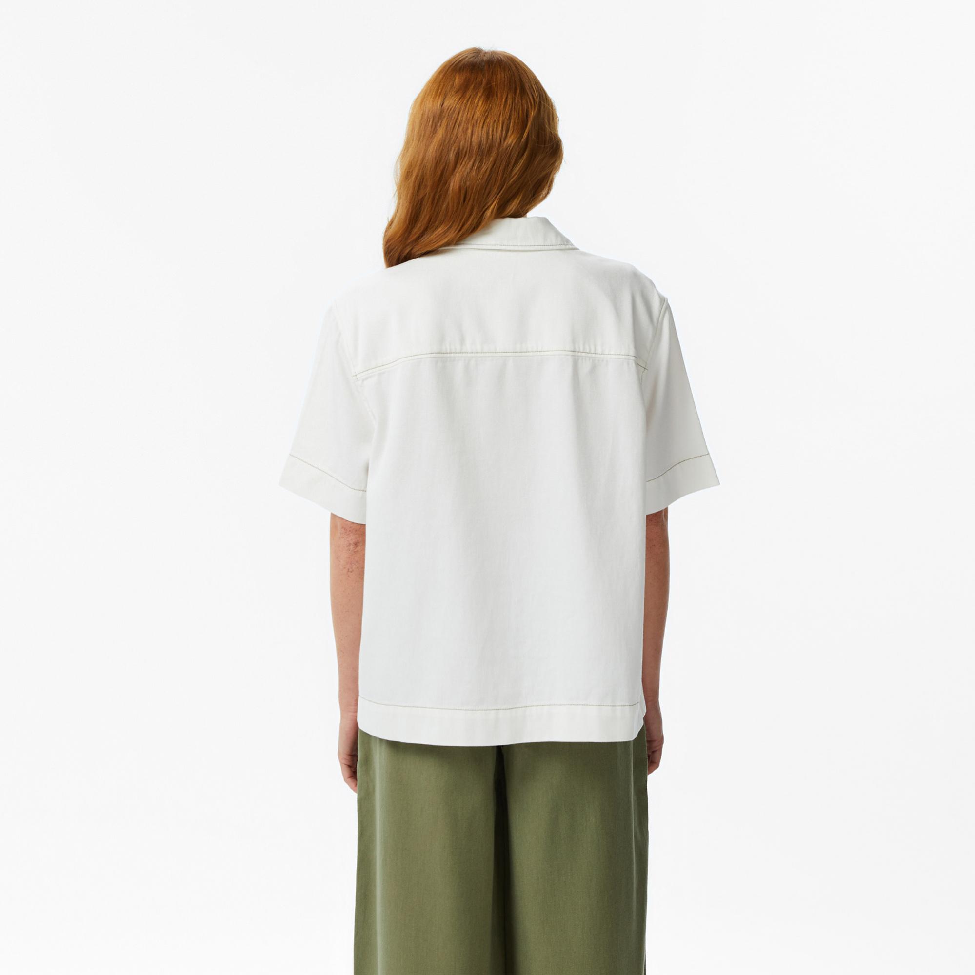 Lacoste Kadın Regular Fit Kısa Kollu Düğmeli Yaka Krem Gömlek