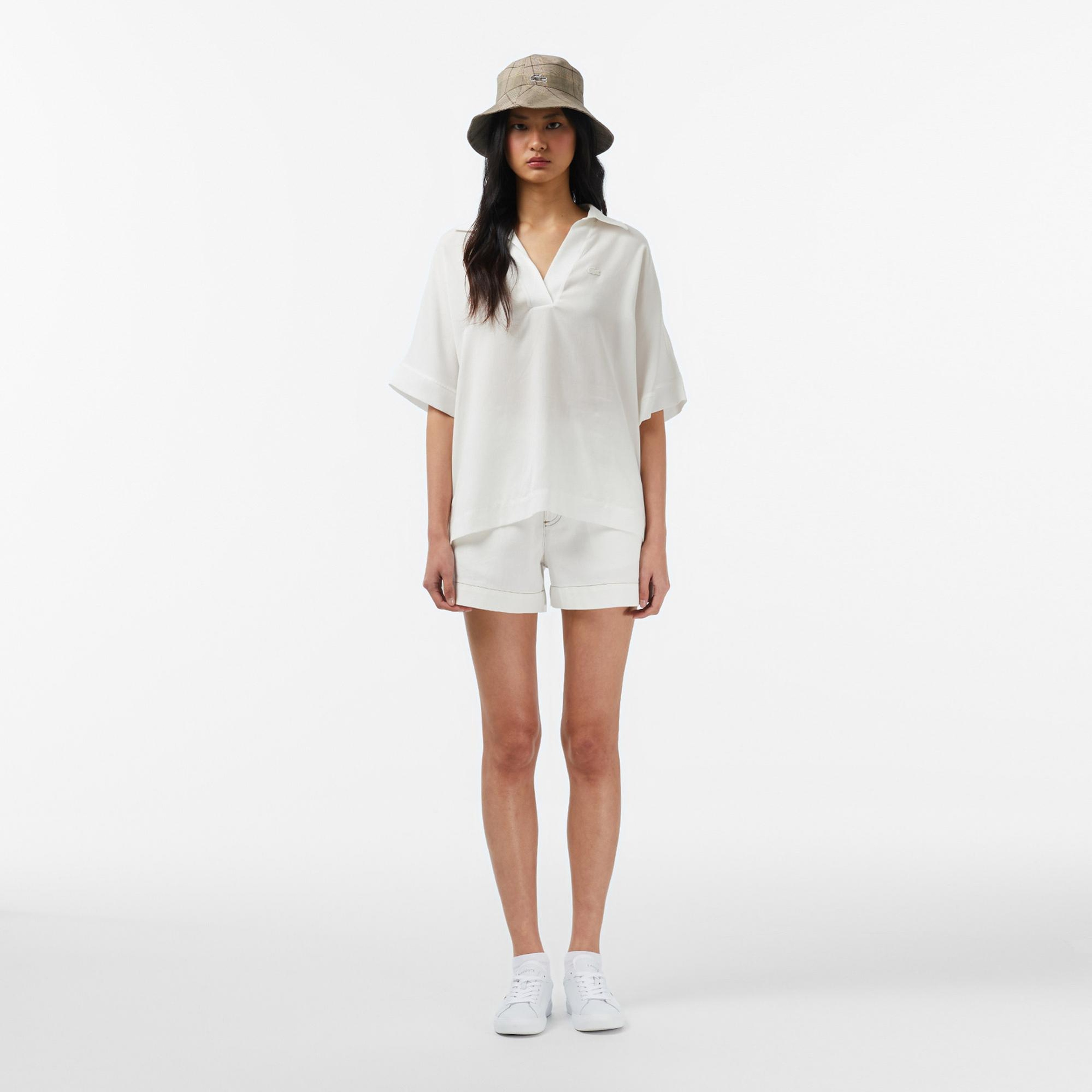 Lacoste Kadın Regular Fit Kısa Kollu Polo Yaka Beyaz Bluz