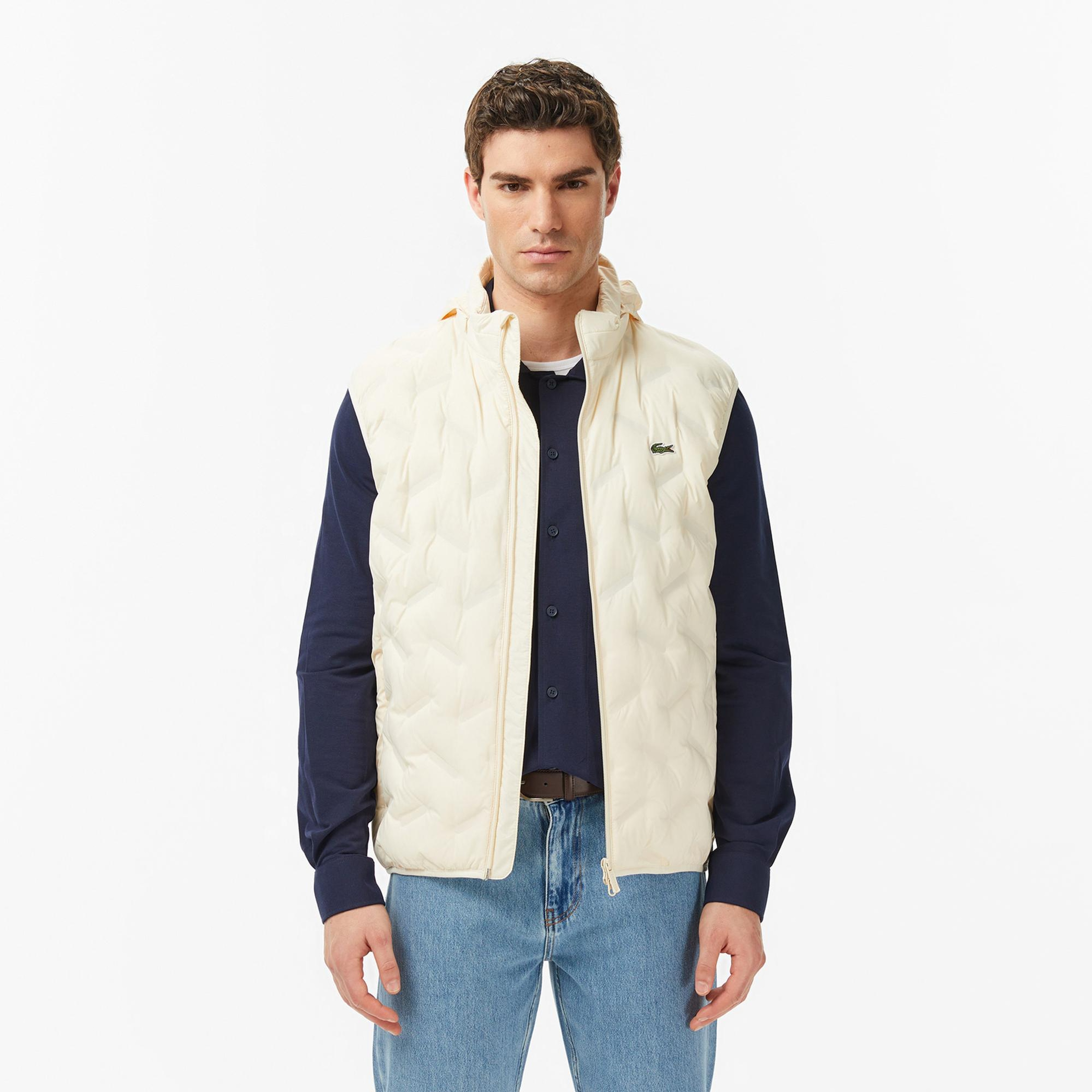 Lacoste Erkek Regular Fit Dik Yaka Kapitone Bej Yelek