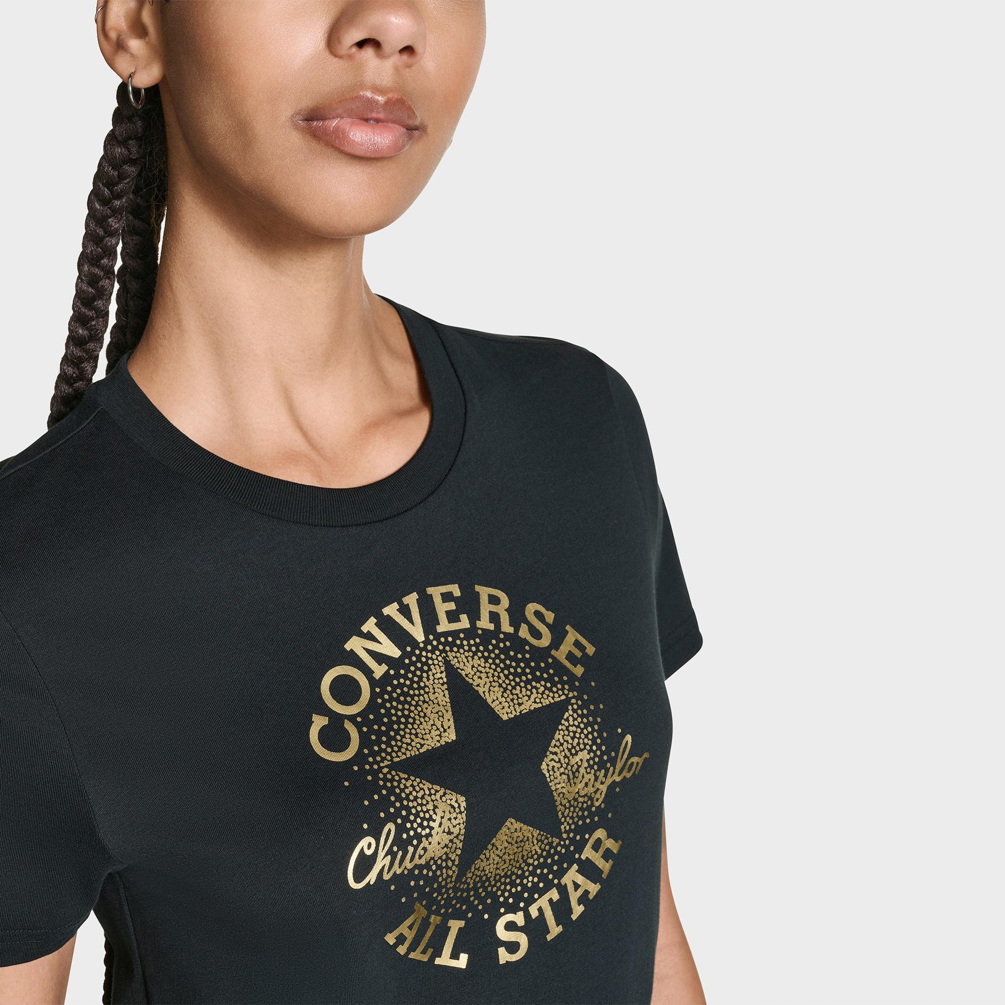 Converse Kadın Chuck Logolu Matalik Siyah T-Shirt