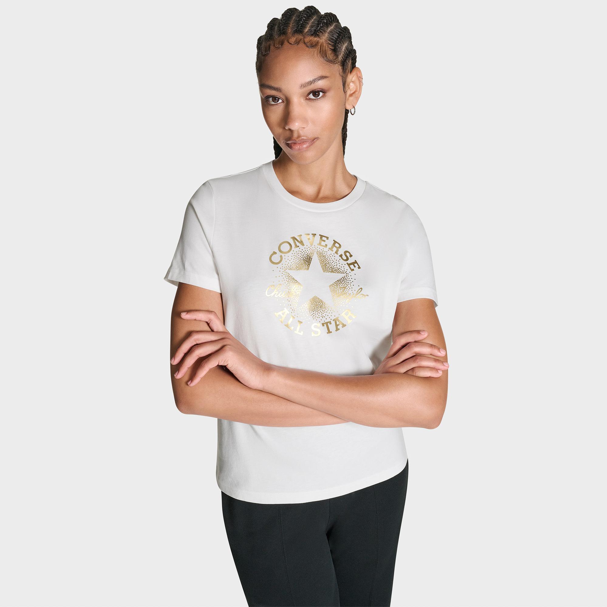 Converse Kadın Chuck Logolu Matalik  Beyaz T-Shirt