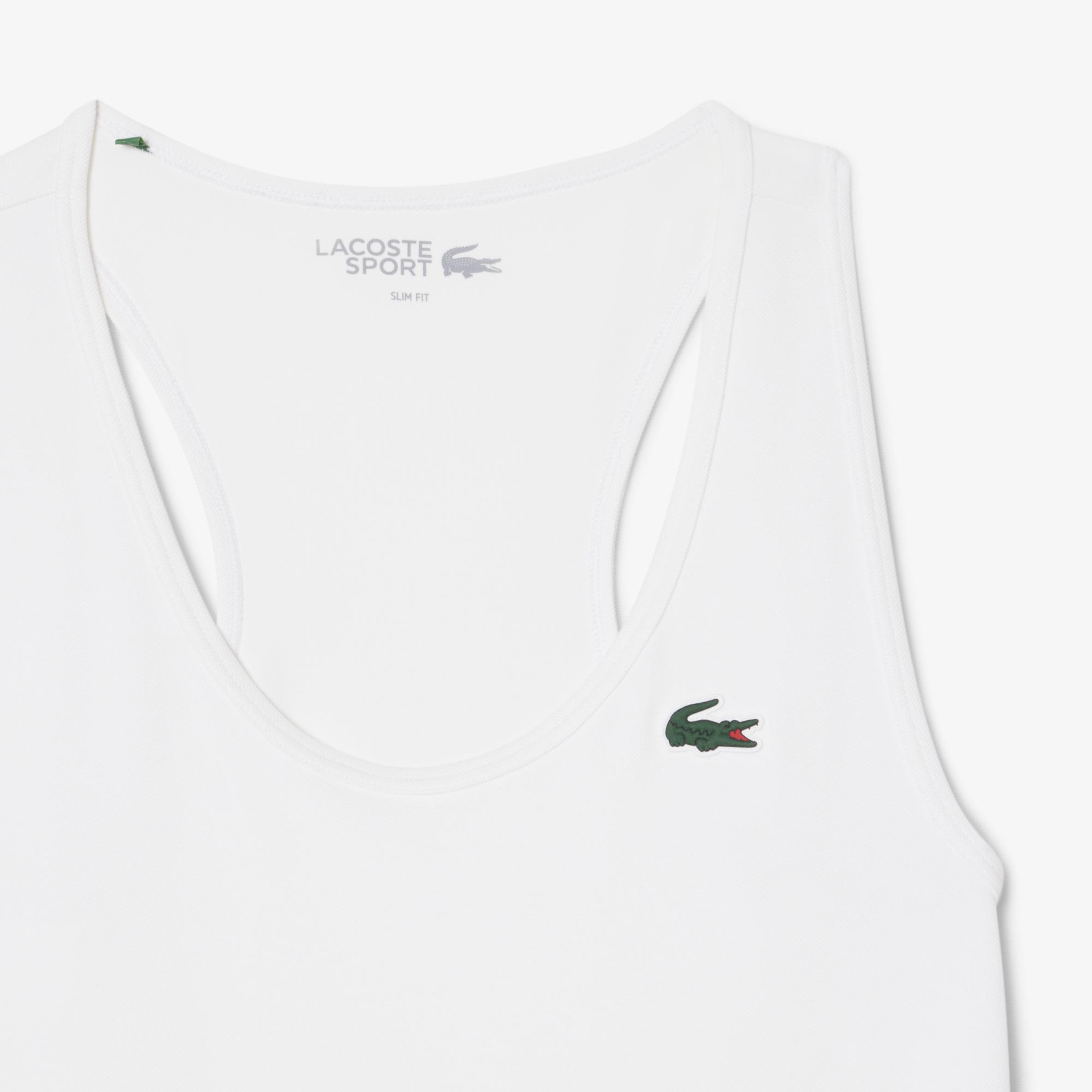 Lacoste Kadın Slim Fit Kolsuz Bisiklet Yaka Beyaz T-Shirt