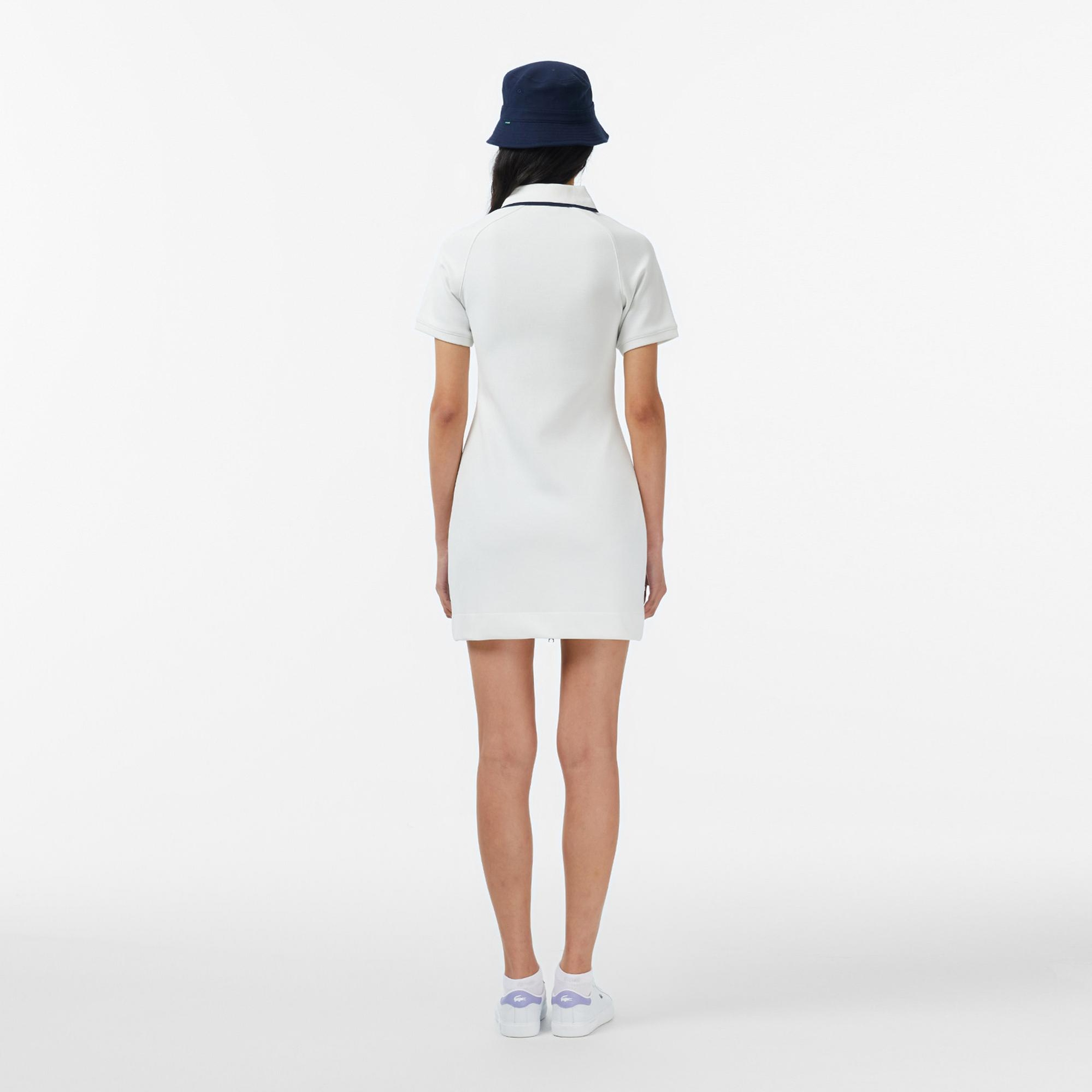 Lacoste Kadın Classic Fit Kısa Kollu Krem Elbise