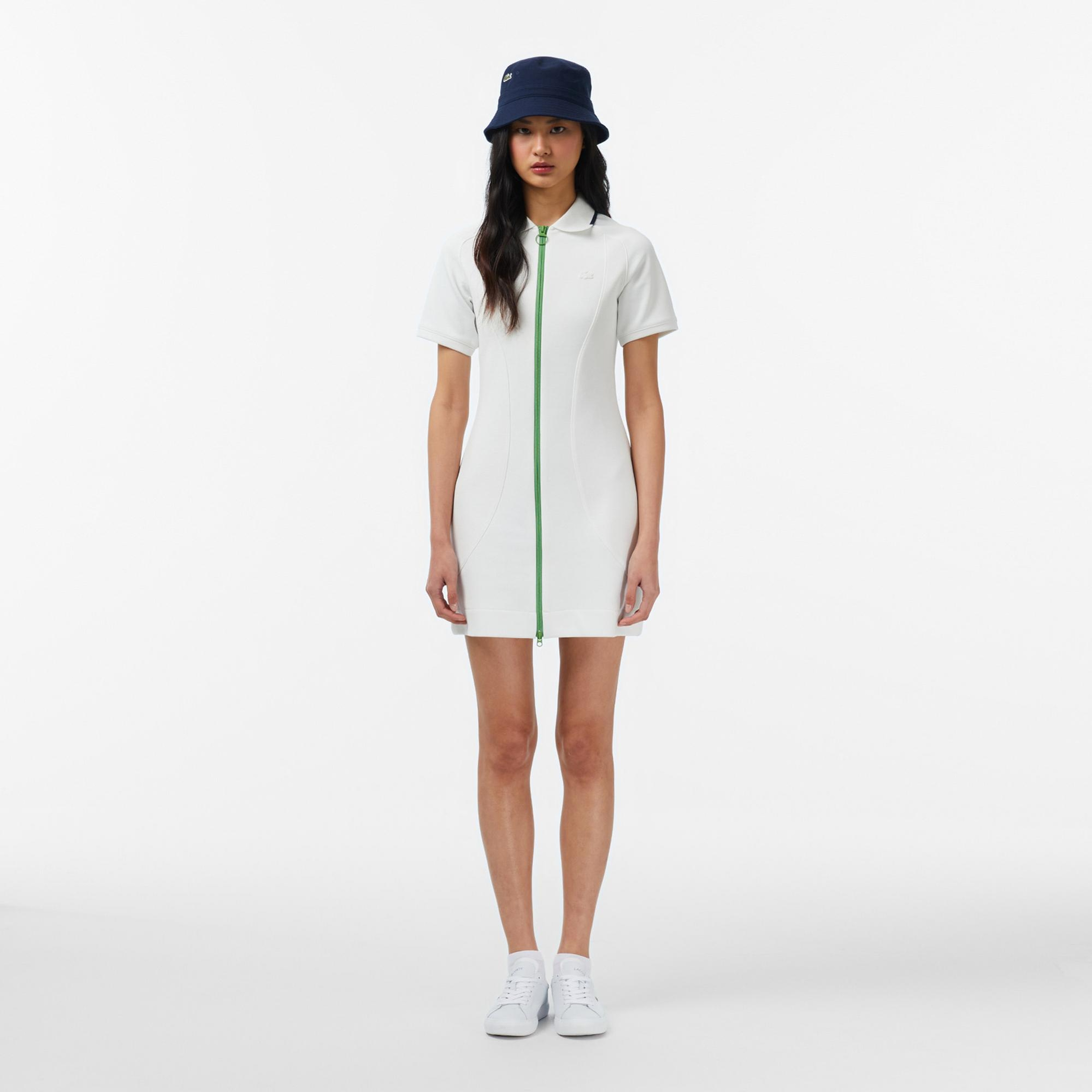 Lacoste Kadın Classic Fit Kısa Kollu Krem Elbise