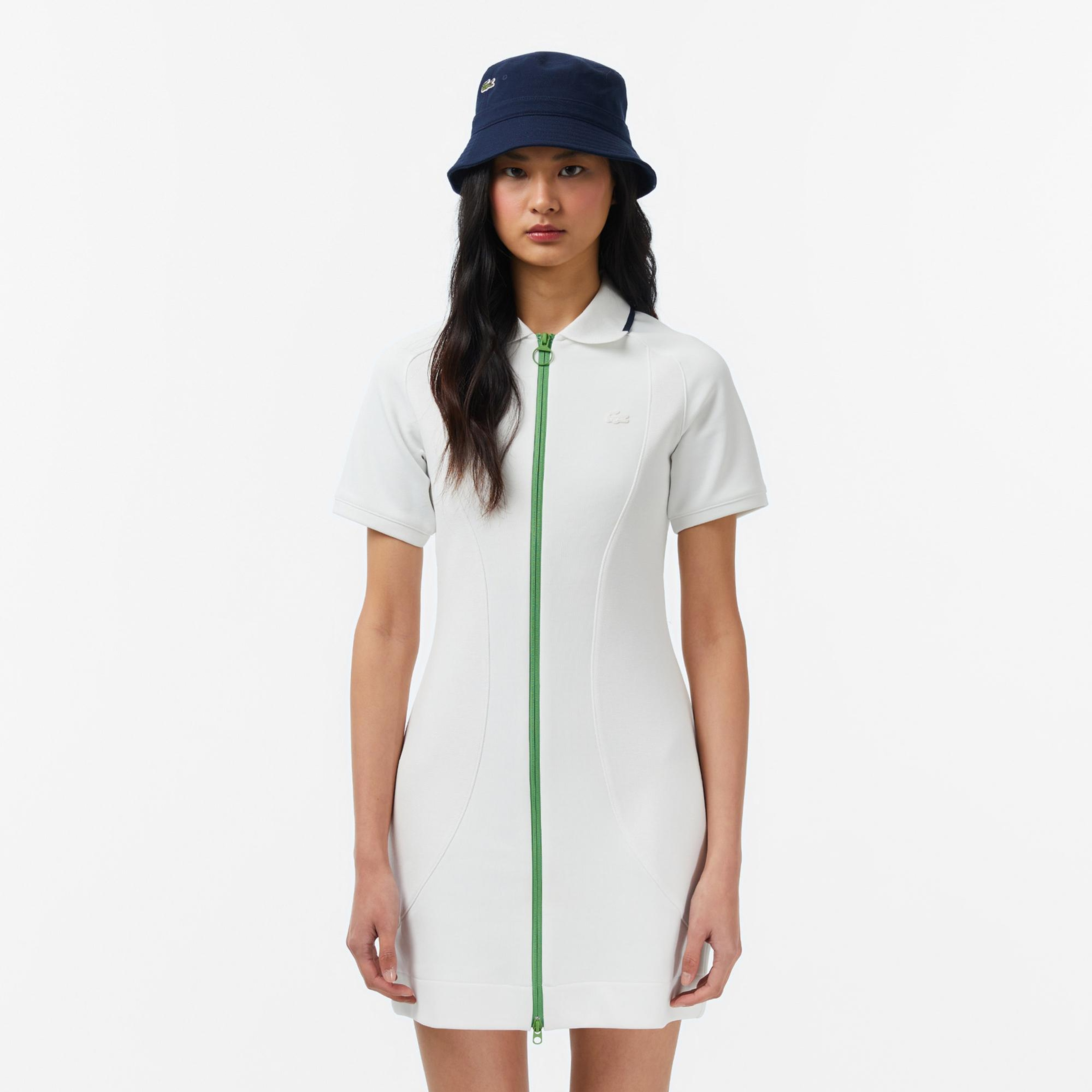 Lacoste Kadın Classic Fit Kısa Kollu Krem Elbise