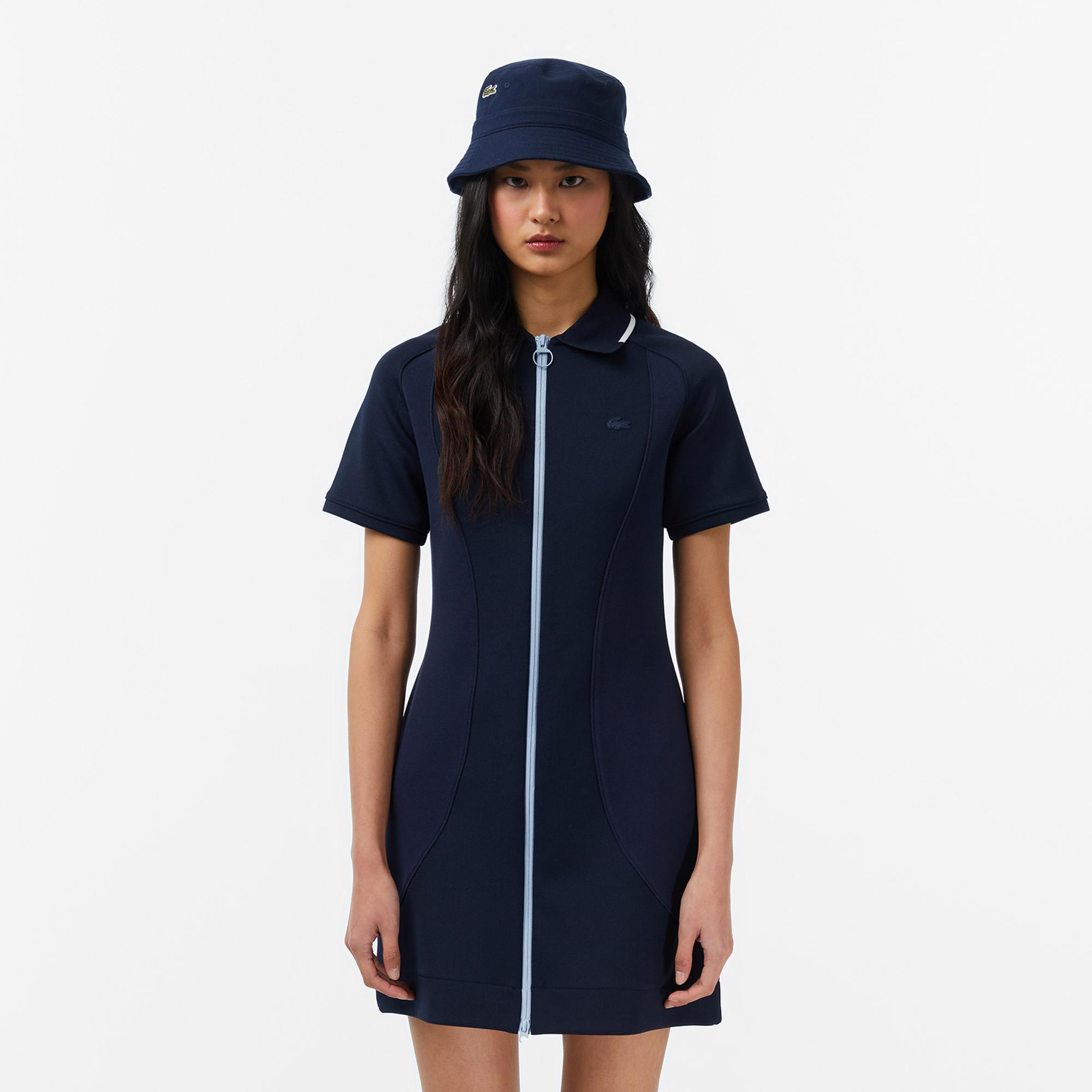 Lacoste Kadın Classic Fit Kısa Kollu Lacivert Elbise