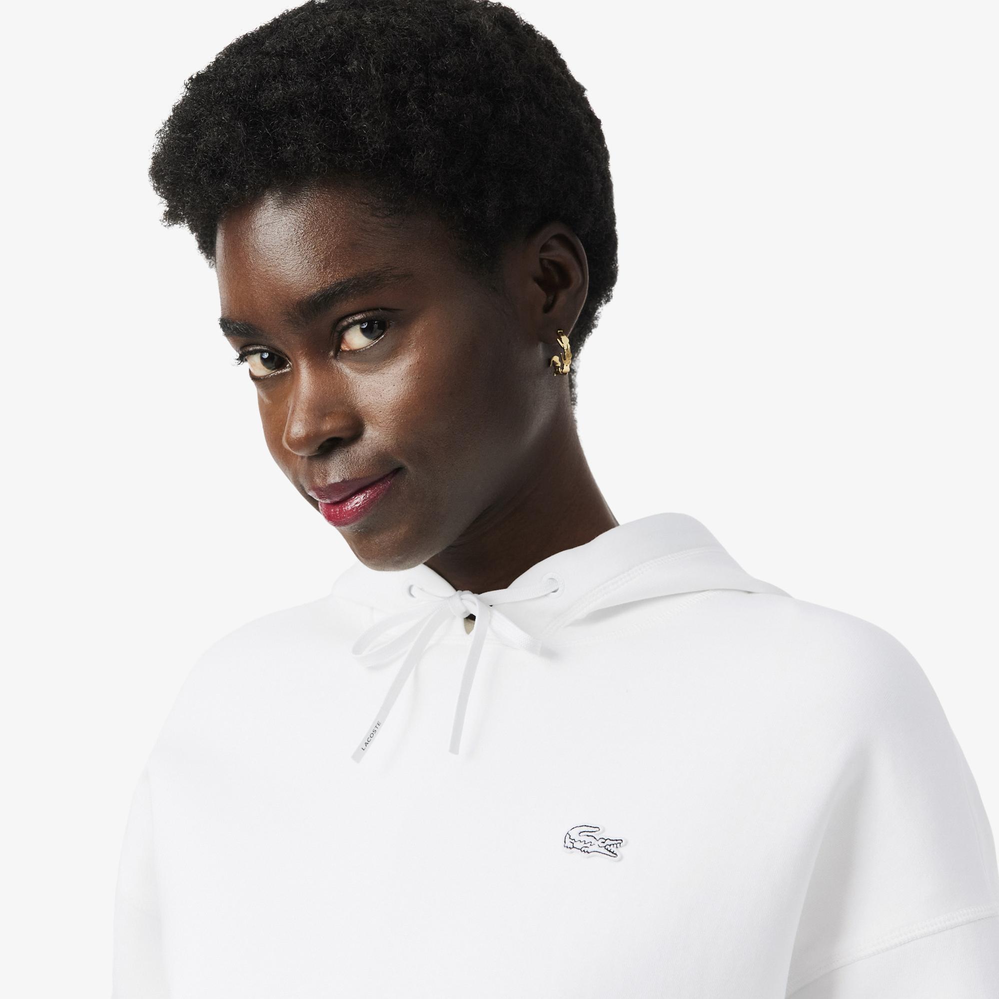 Lacoste Kadın Oversize Fit Kapüşonlu Beyaz Sweatshirt