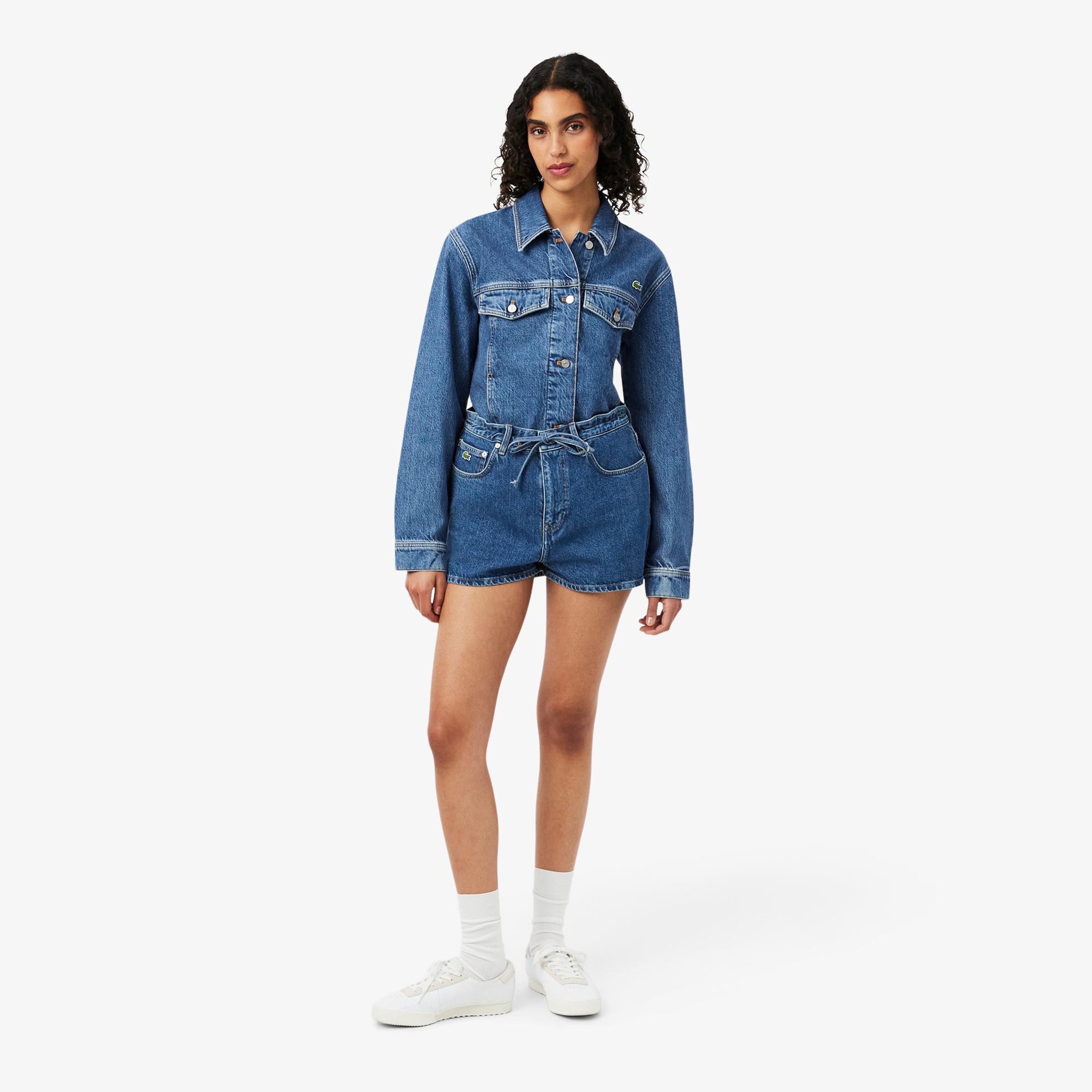 Lacoste Kadın Wide Leg Denim Lacivert Şort