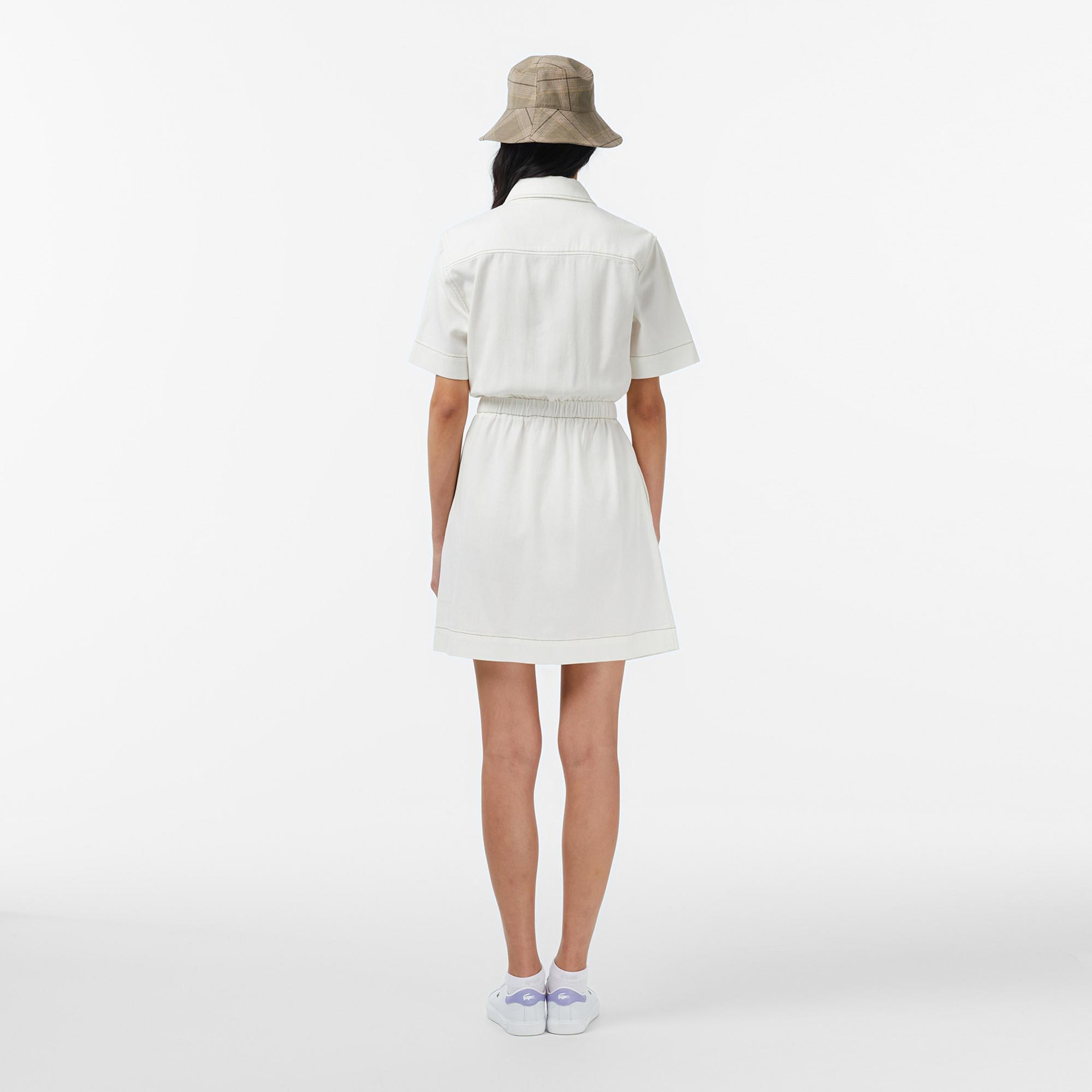 Lacoste Kadın Flare Fit Kısa Kollu Krem Elbise