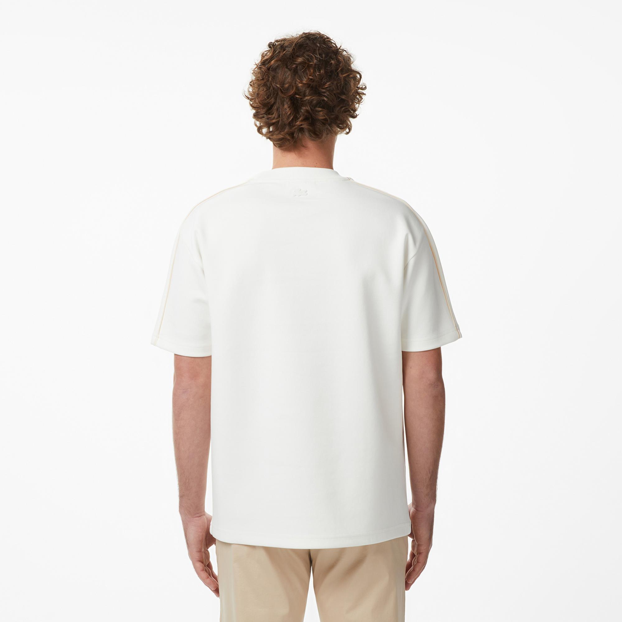 Lacoste Erkek Relaxed Fit Bisiklet Yaka Baskılı Krem T-Shirt