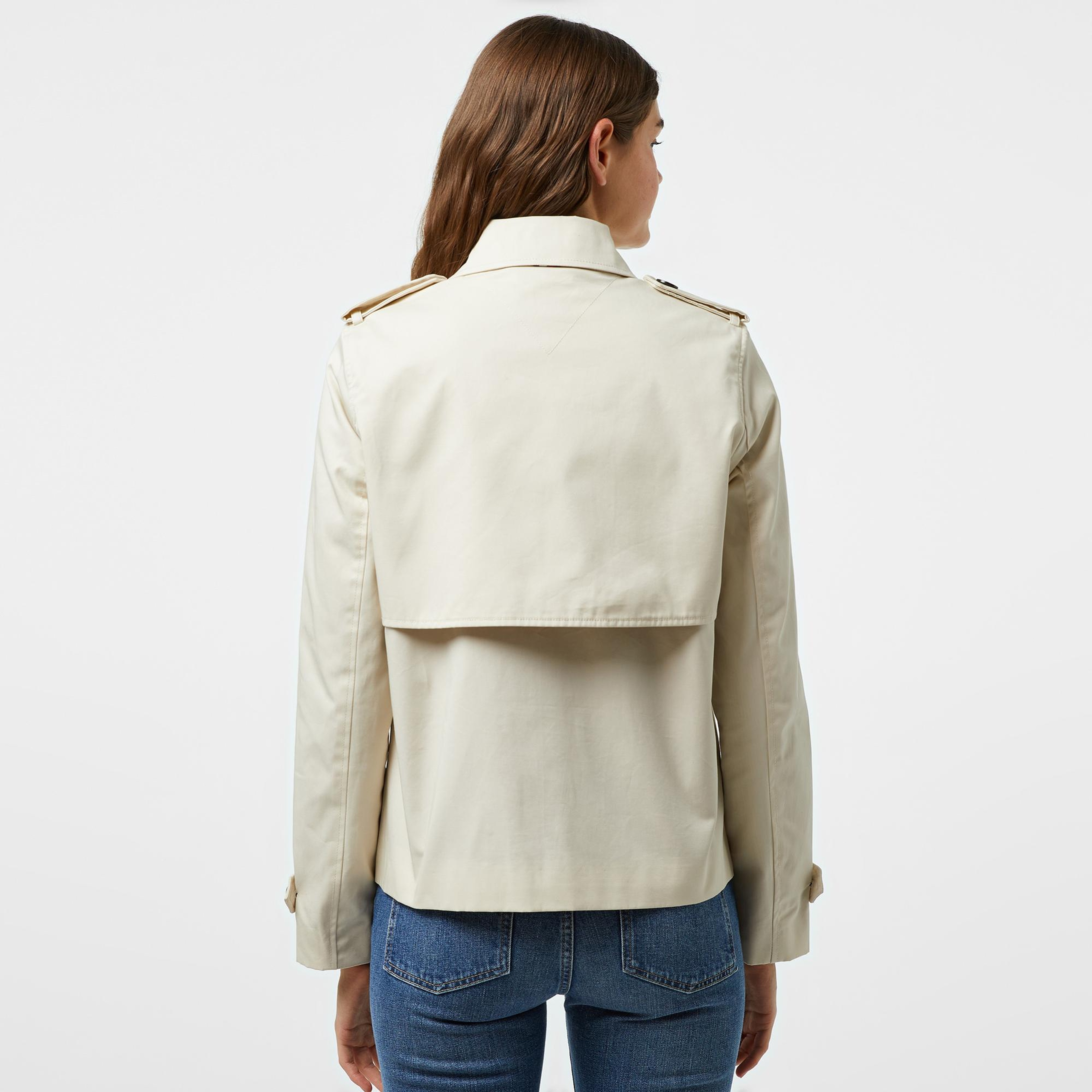 Tommy Hilfiger Cotton Short Trench Kadın Bej Ceket