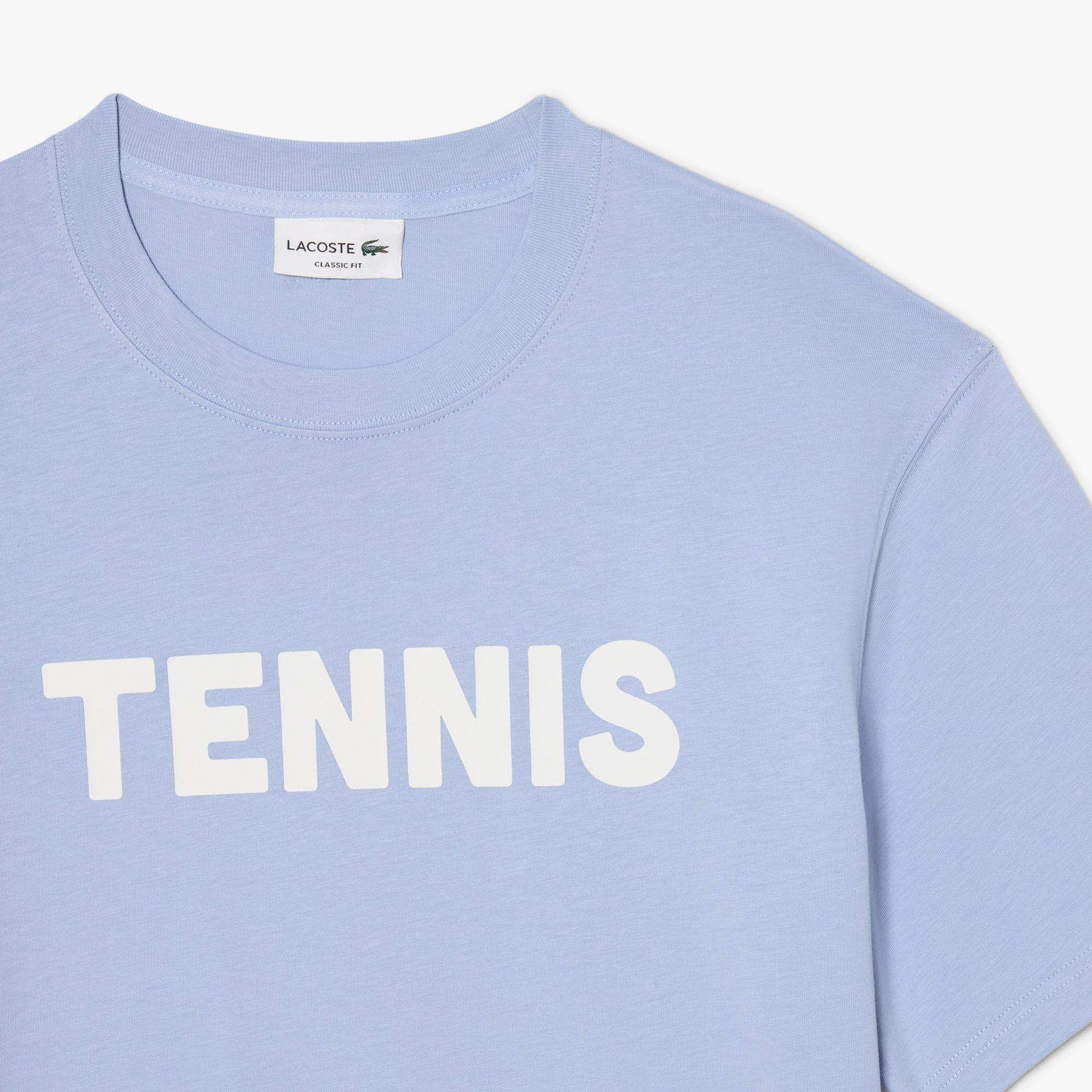 Lacoste Erkek Classic Fit Bisiklet Yaka Baskılı Mavi T-Shirt