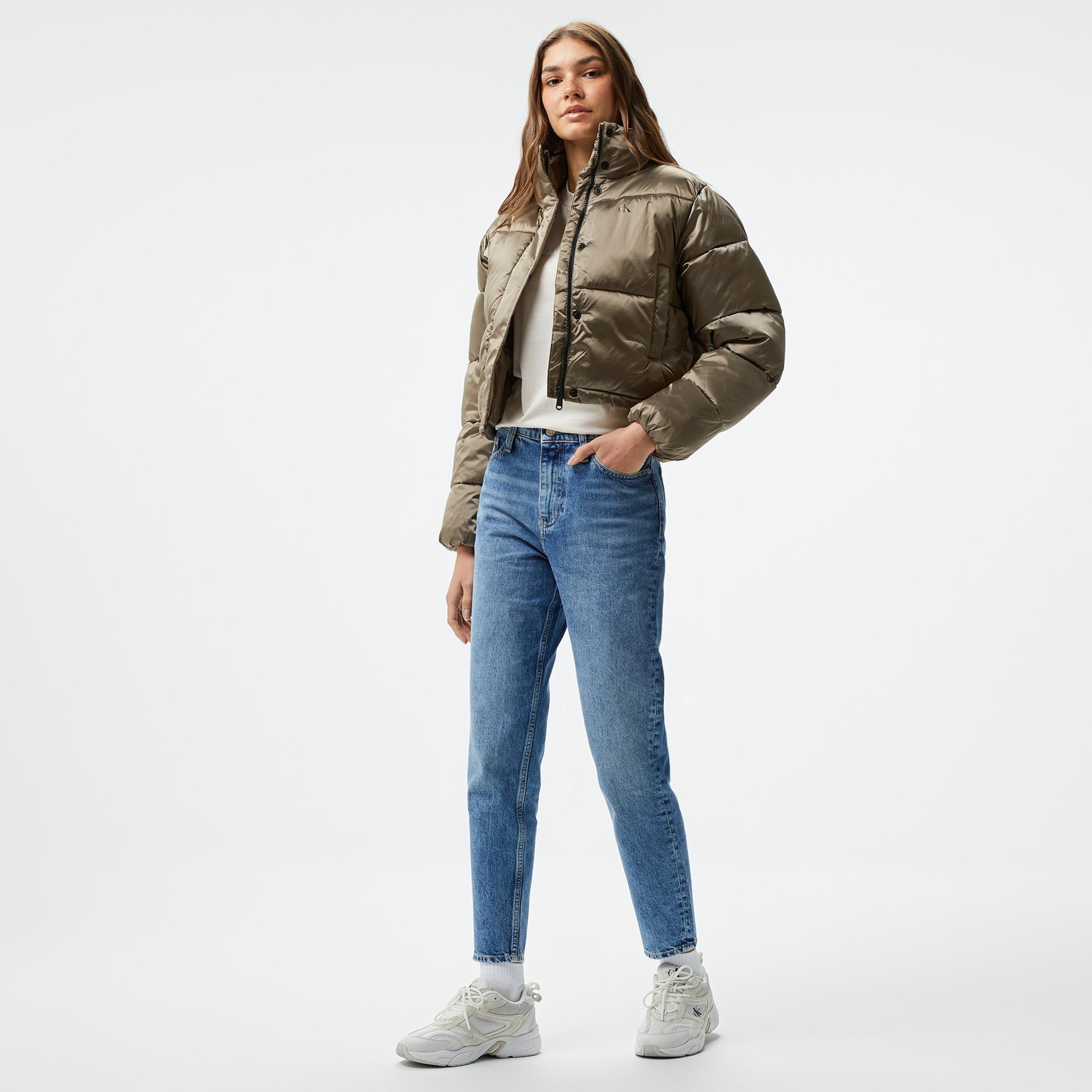 Calvin Klein Jeans Shiny Cropped Puffer Kadın Gri Ceket