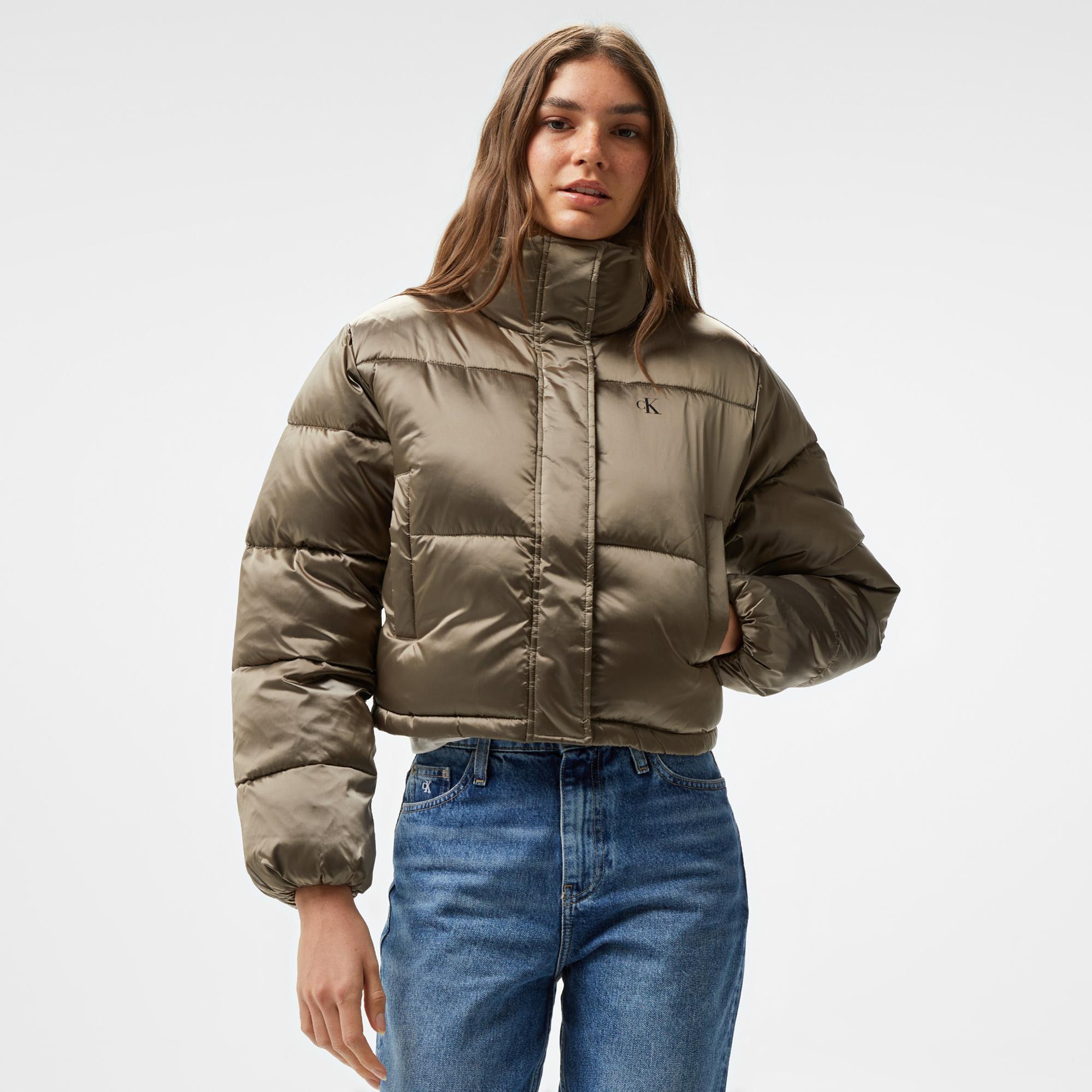 Calvin Klein Jeans Shiny Cropped Puffer Kadın Gri Ceket