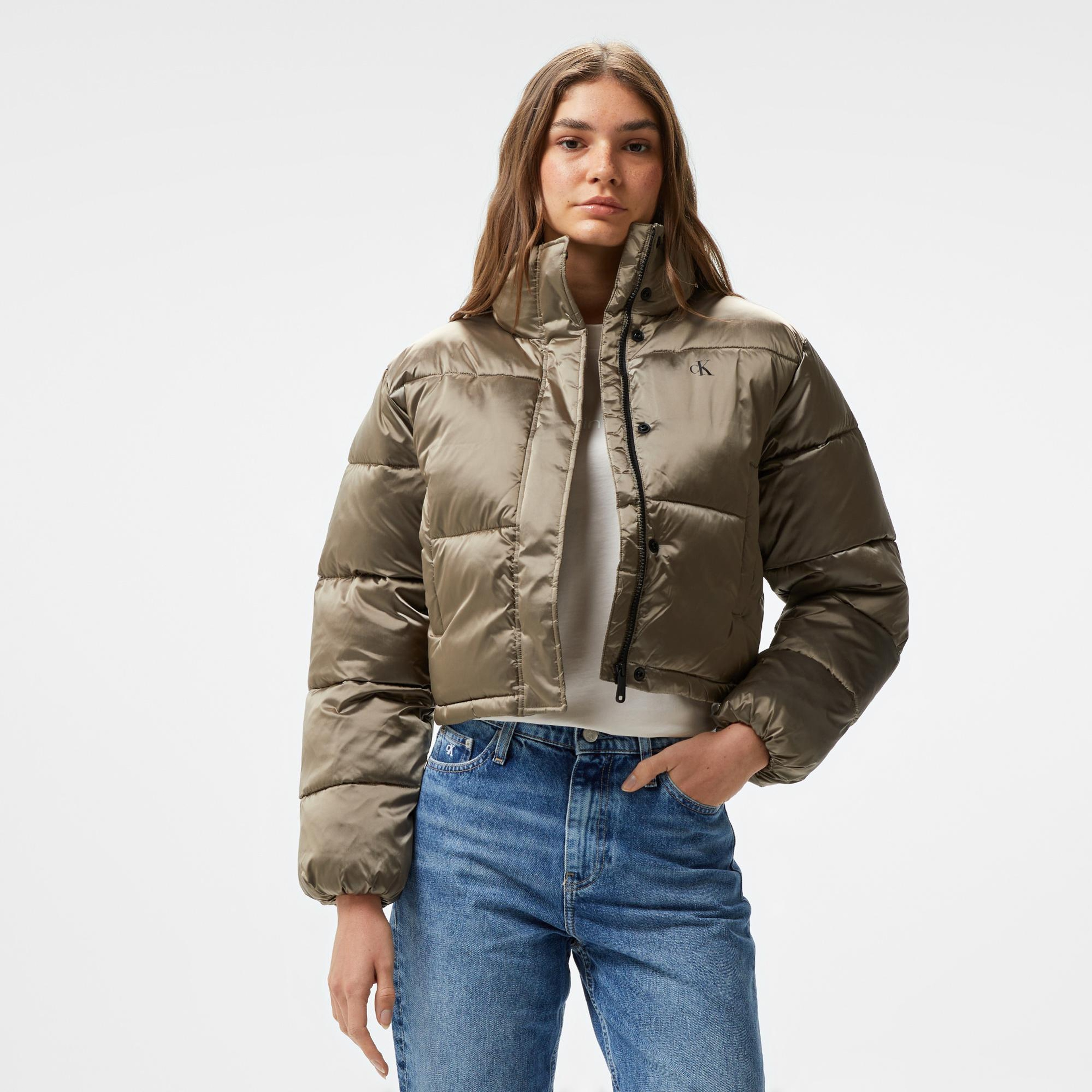 Calvin Klein Jeans Shiny Cropped Puffer Kadın Gri Ceket