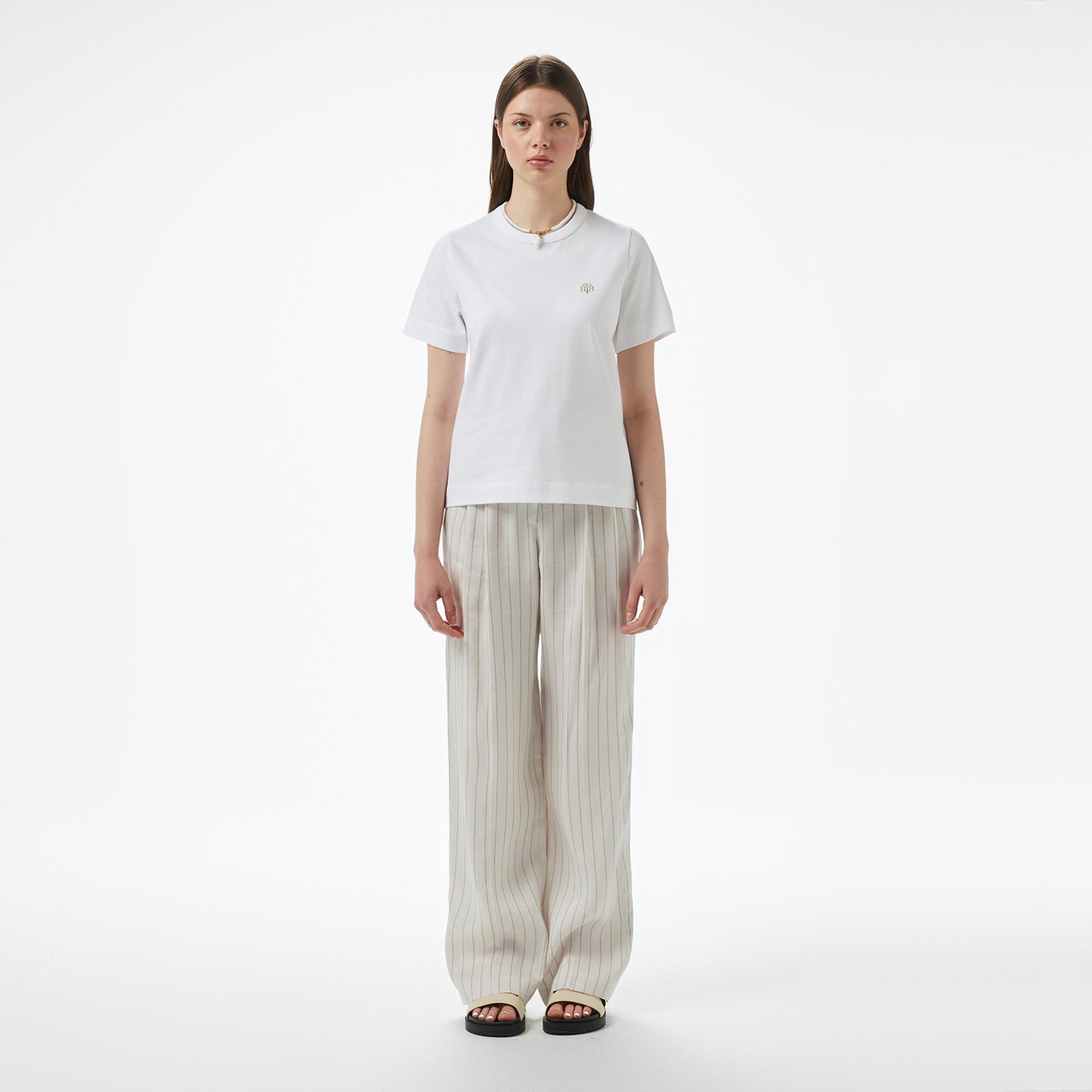 Brooks Brothers Bisiklet Yaka Arkası Fermuarlı Kadın Beyaz T-Shirt