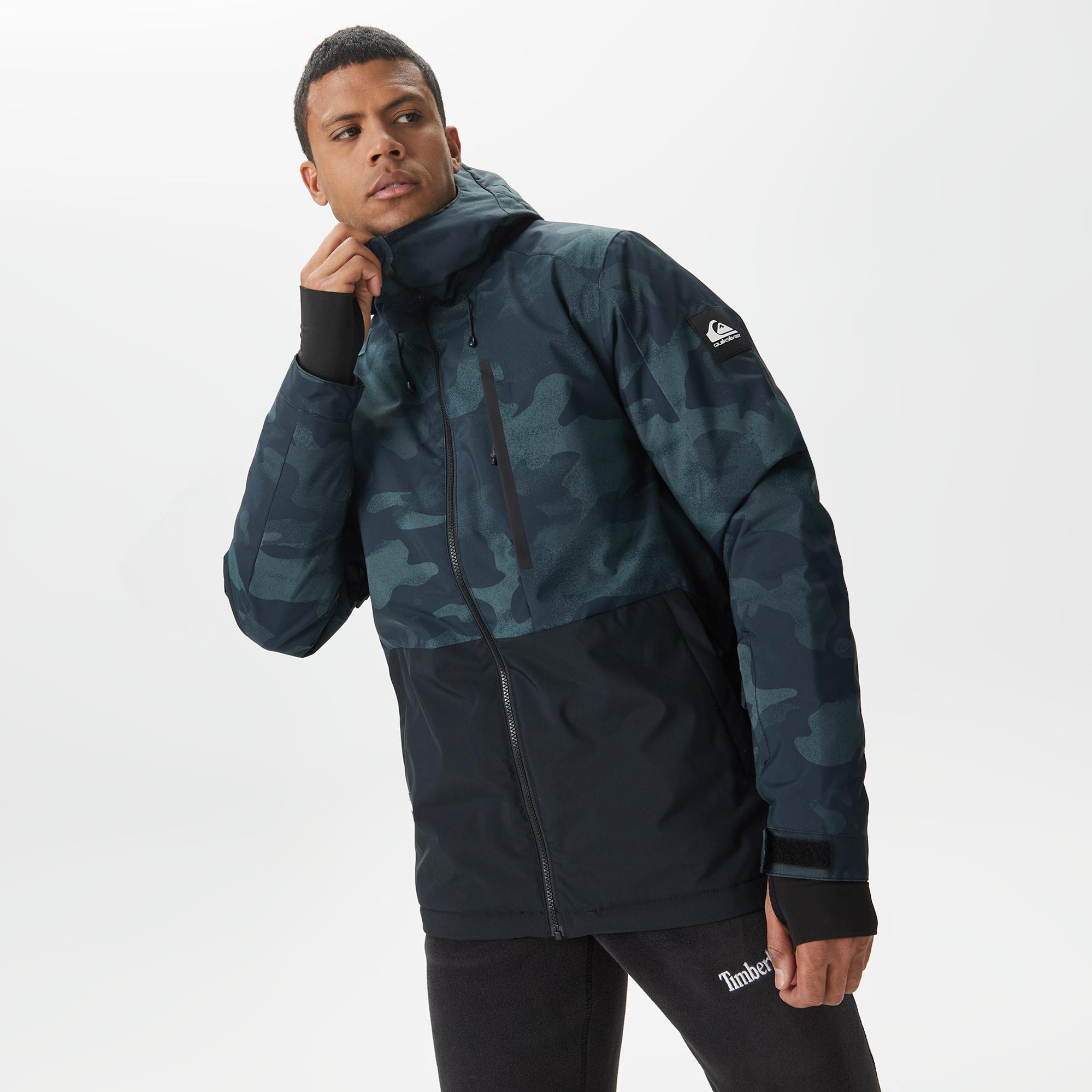 Quiksilver Mission Printed Block Erkek Mavi Kayak Montu