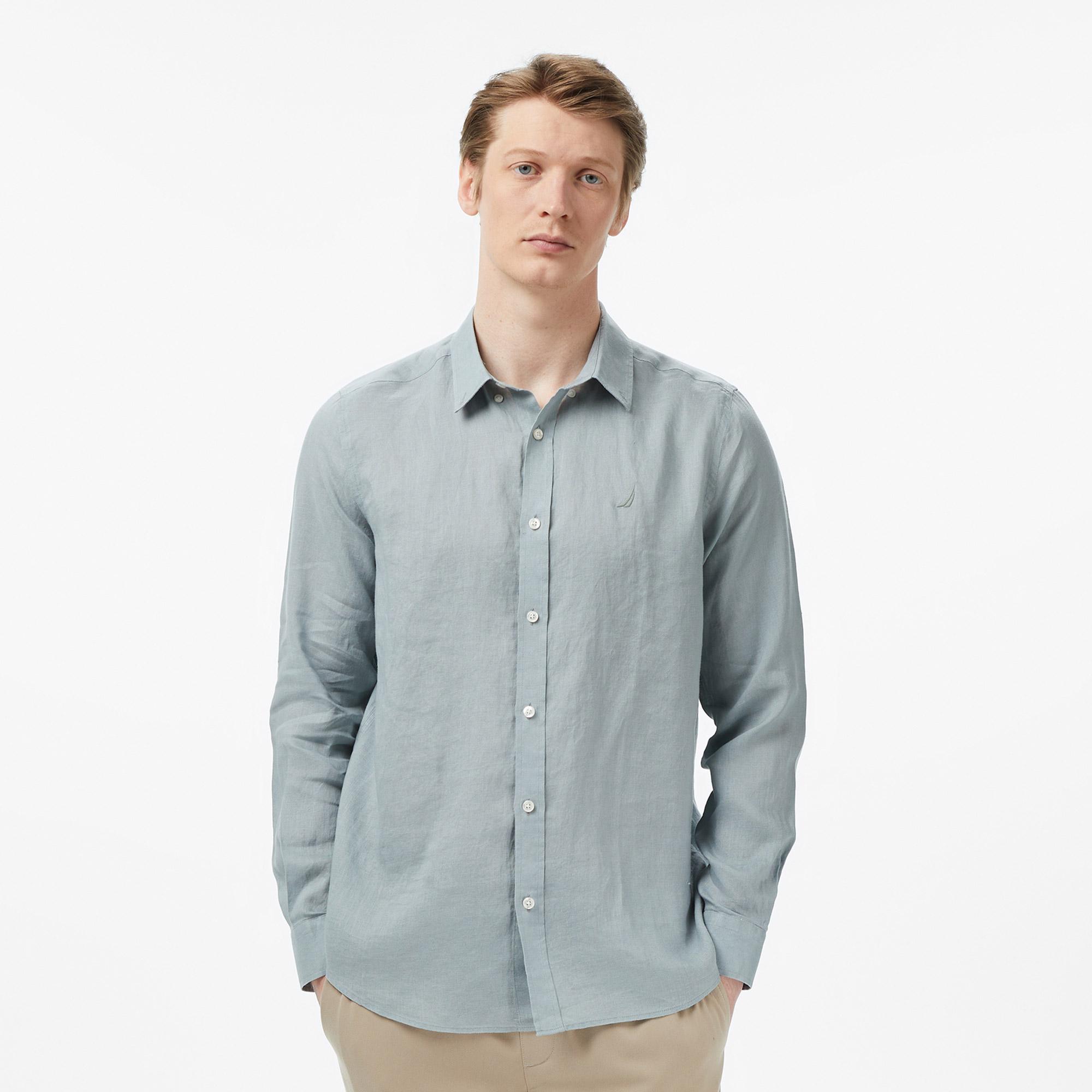 Nautica Erkek Yeşil Regular Fit Keten Gömlek