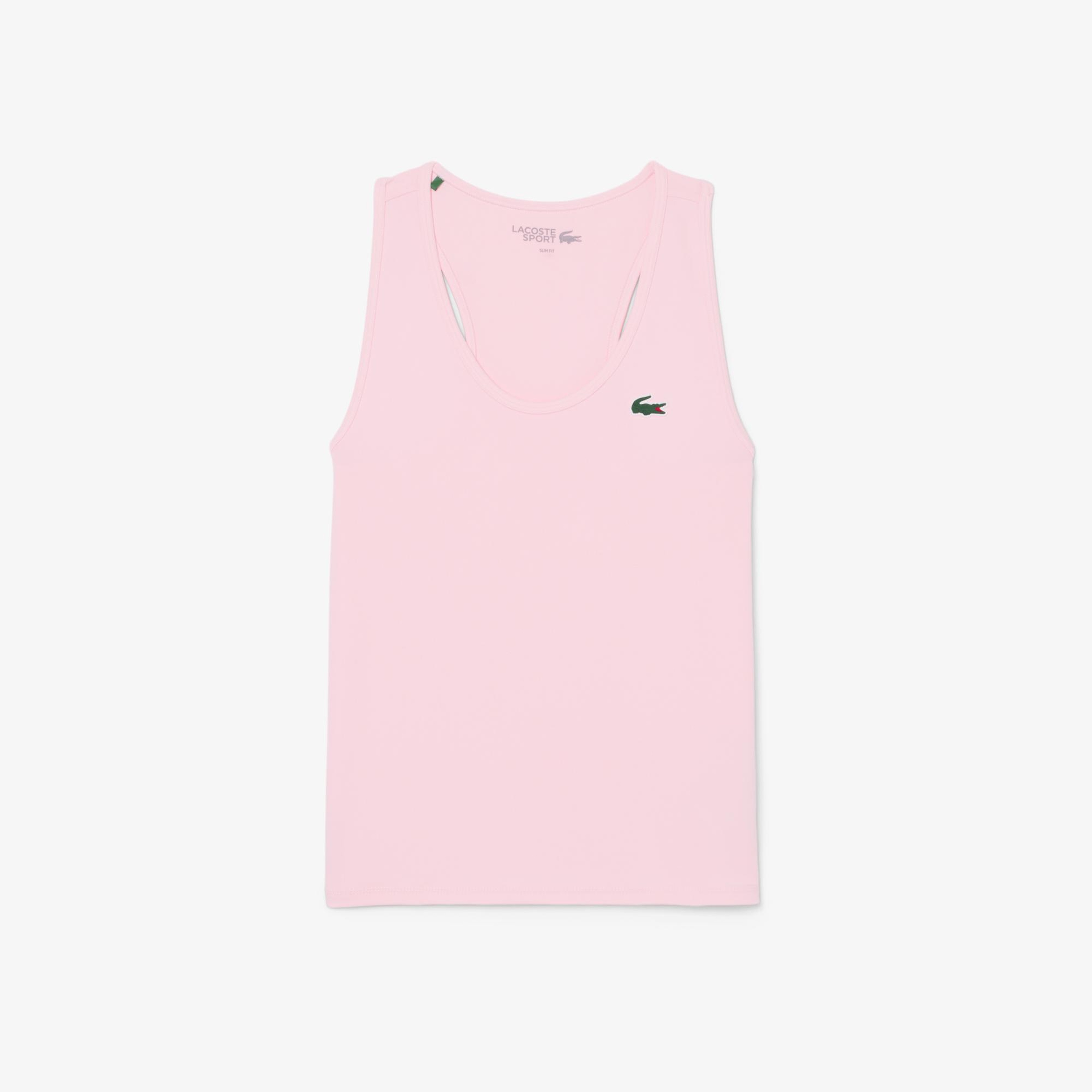 Lacoste Kadın Slim Fit Kolsuz Bisiklet Yaka Pembe T-Shirt