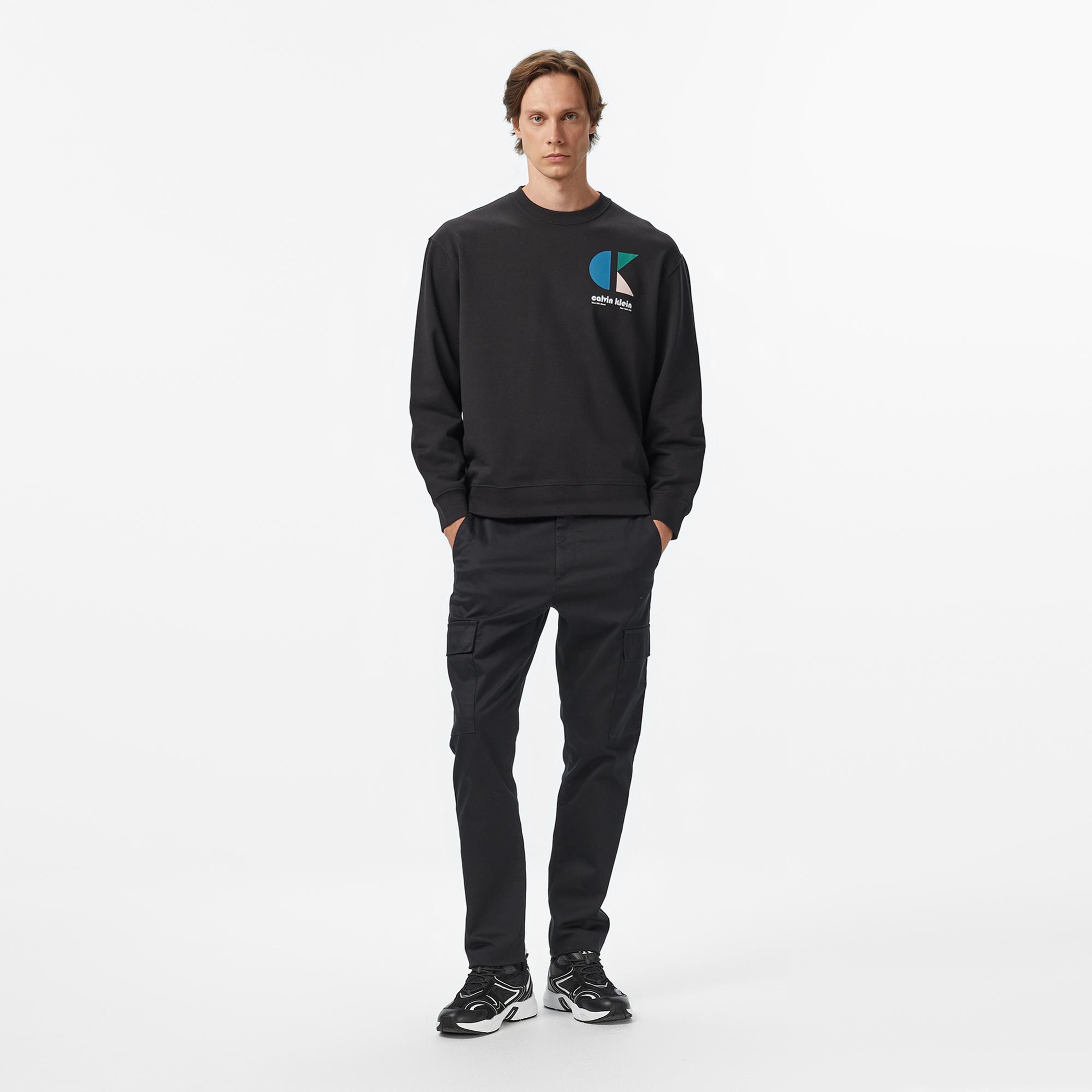 Calvin Klein Terry Bauhaus Logo Erkek Siyah Sweatshirt