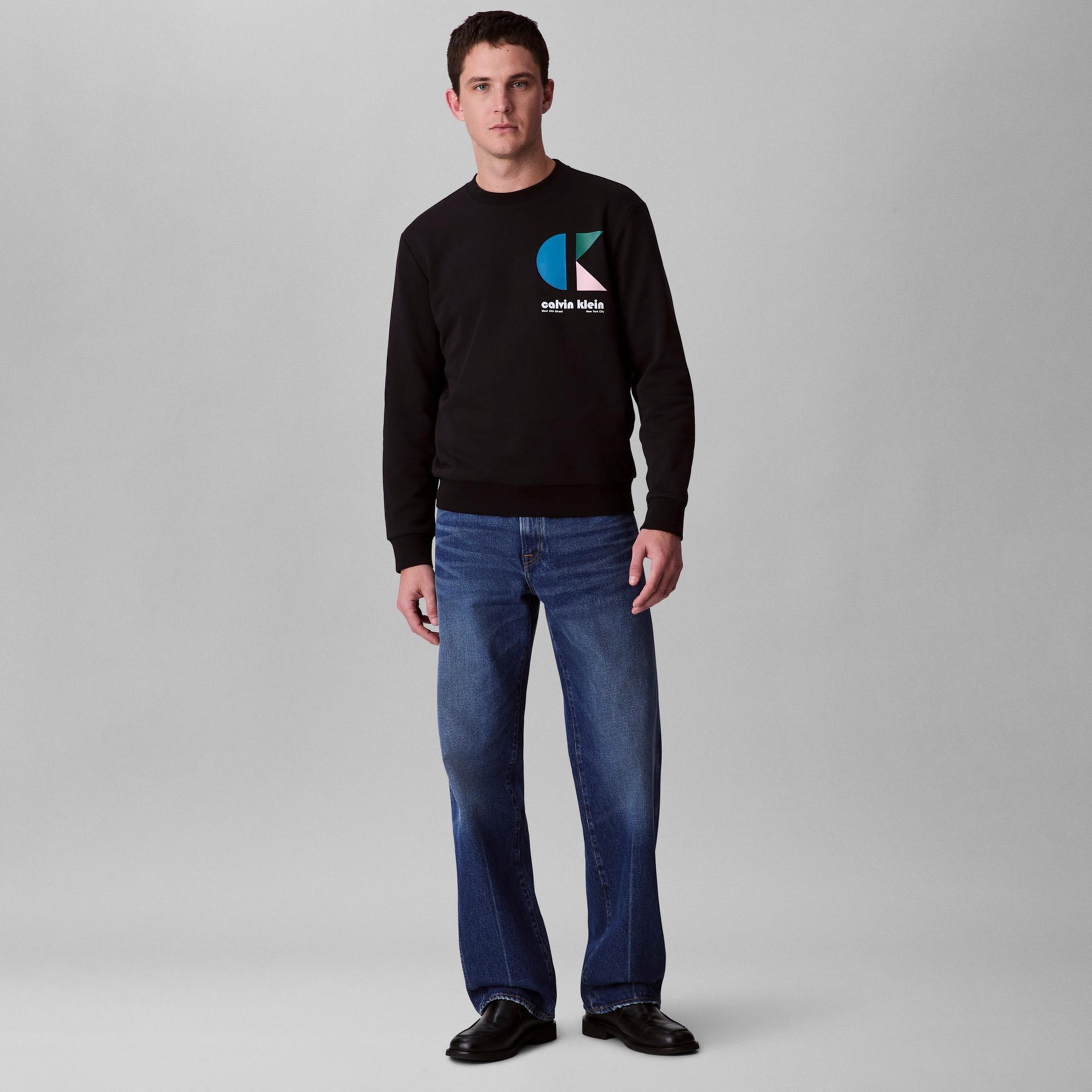 Calvin Klein Terry Bauhaus Logo Erkek Siyah Sweatshirt