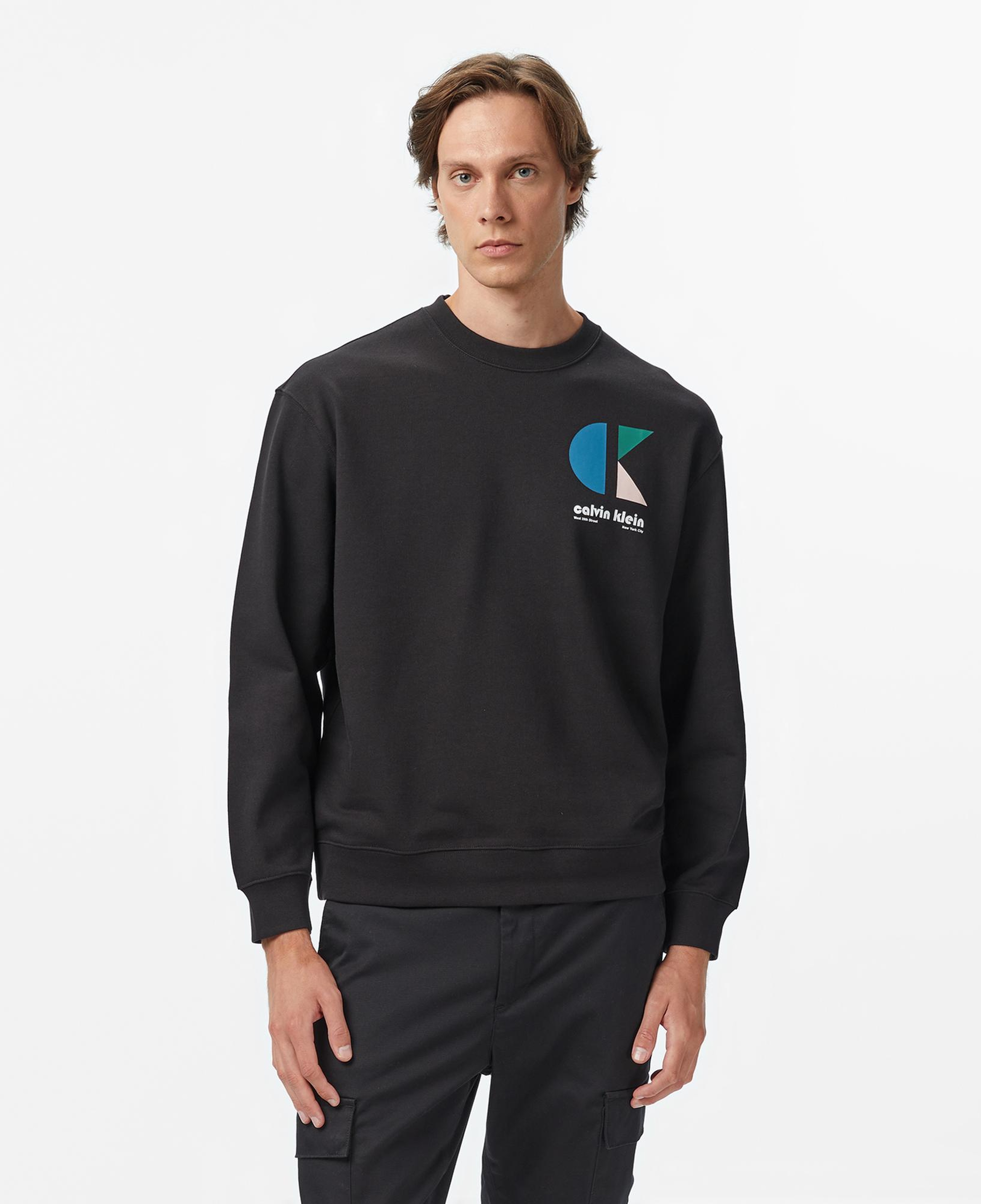 Calvin Klein Terry Bauhaus Logo Erkek Siyah Sweatshirt