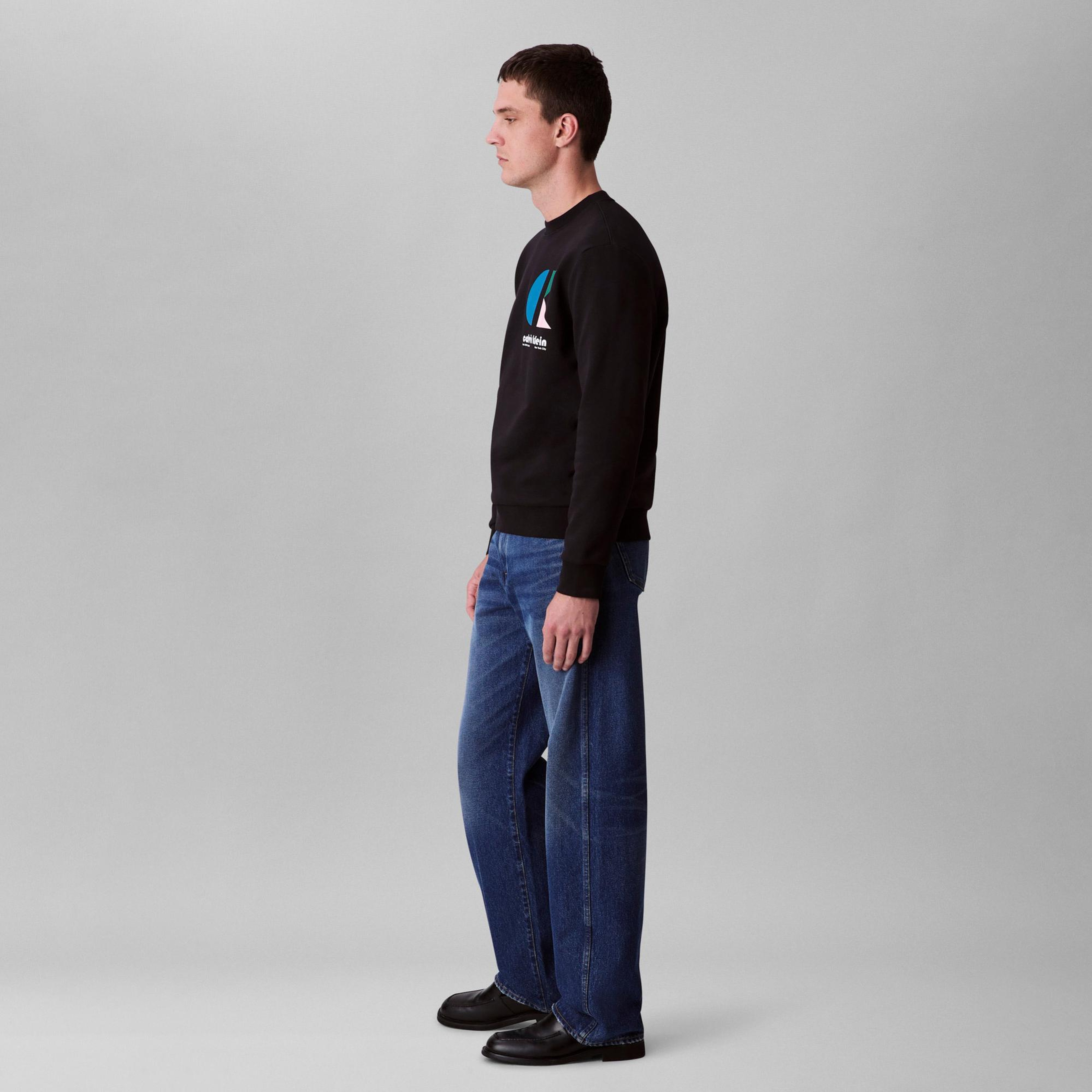 Calvin Klein Terry Bauhaus Logo Erkek Siyah Sweatshirt