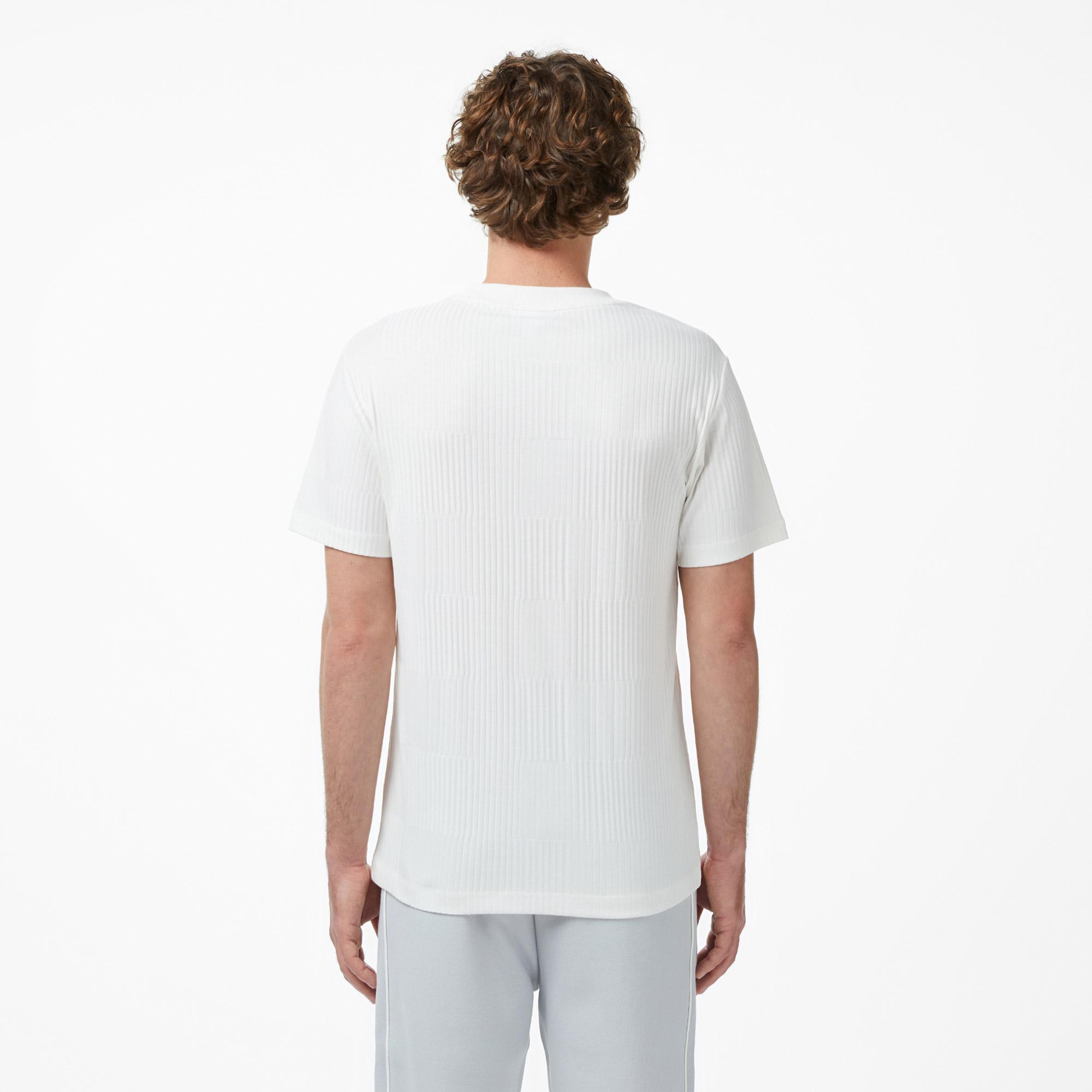 Lacoste Erkek Regular Fit Bisiklet Yaka Çizgili Beyaz T-Shirt