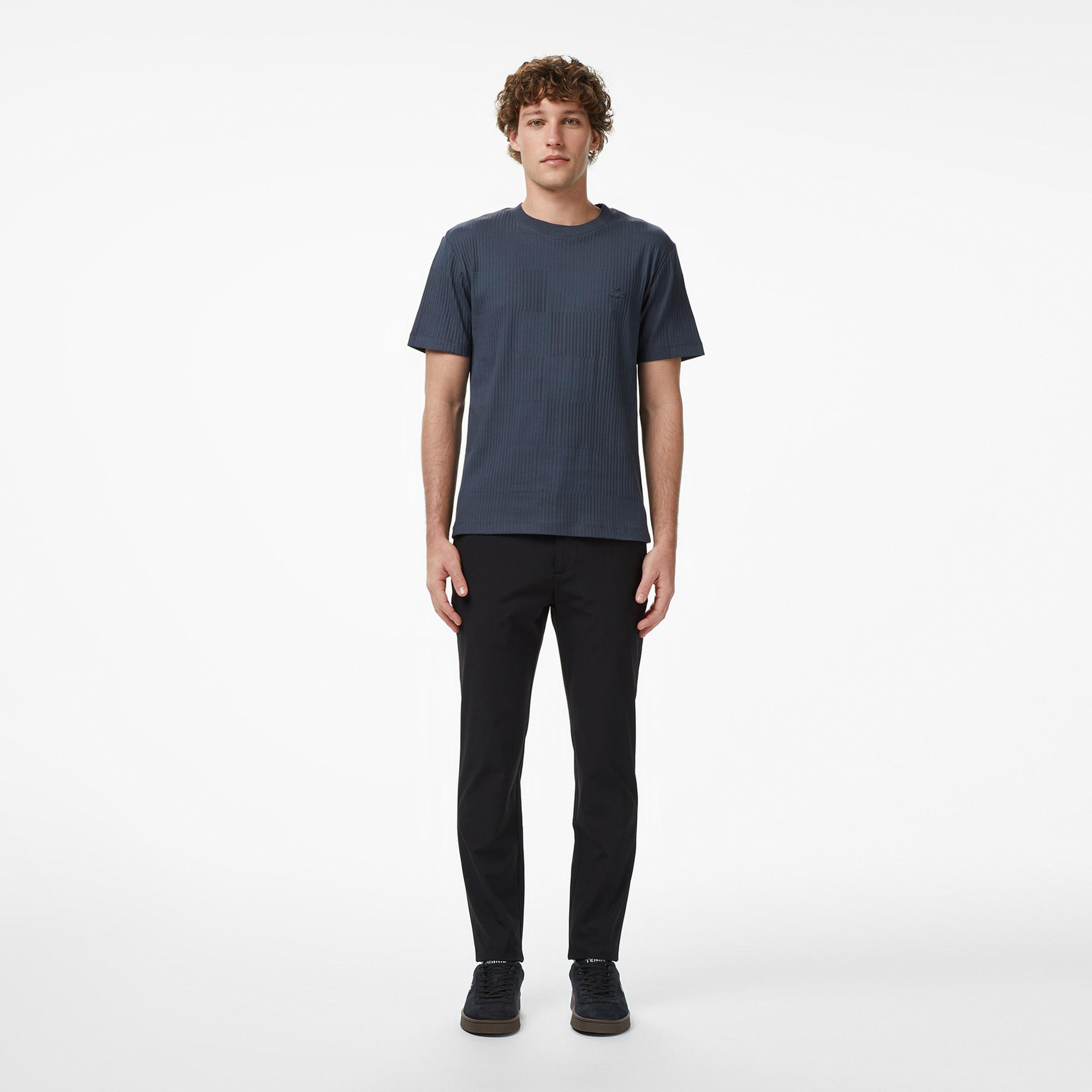 Lacoste Erkek Regular Fit Bisiklet Yaka Çizgili Koyu Gri T-Shirt