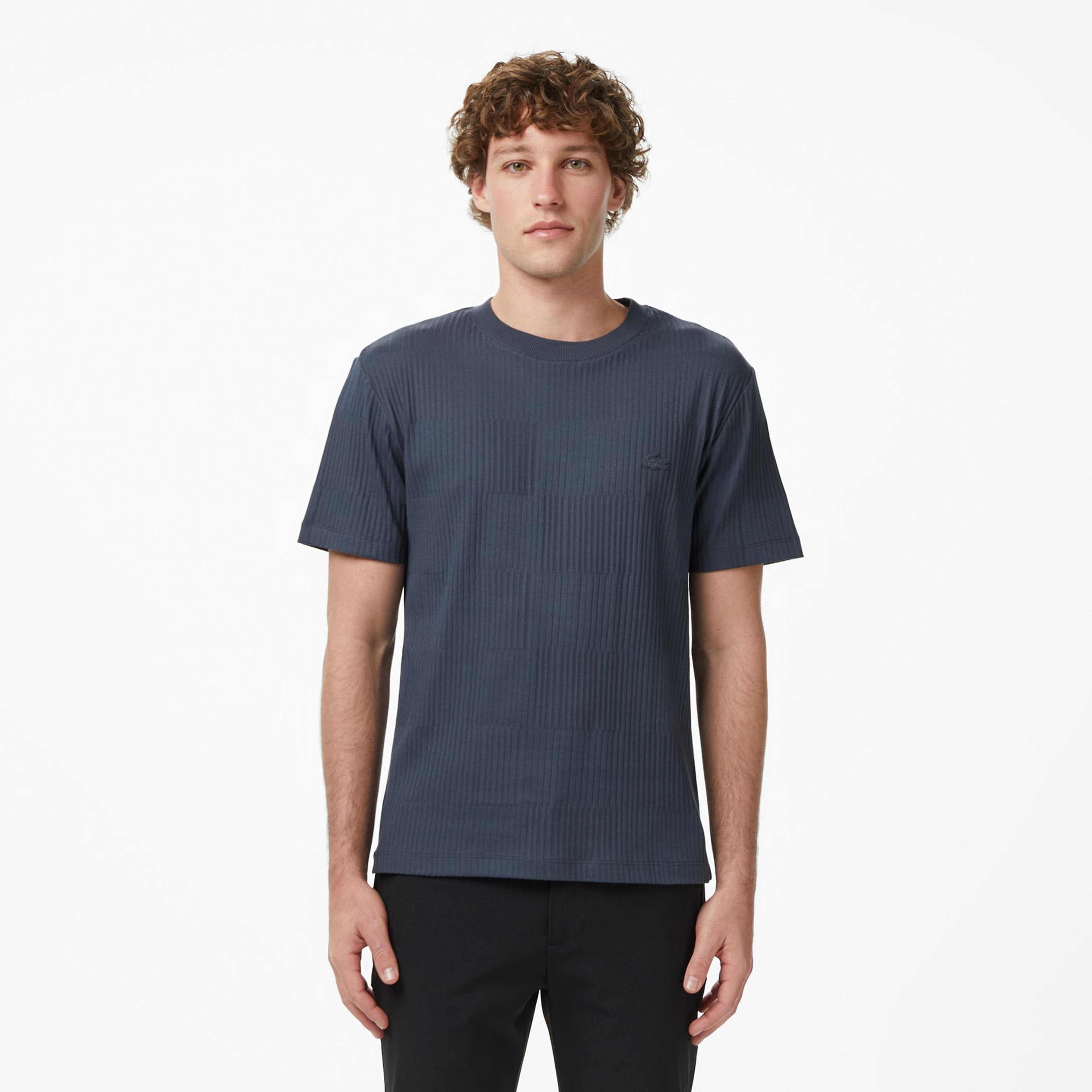 Lacoste Erkek Regular Fit Bisiklet Yaka Çizgili Koyu Gri T-Shirt