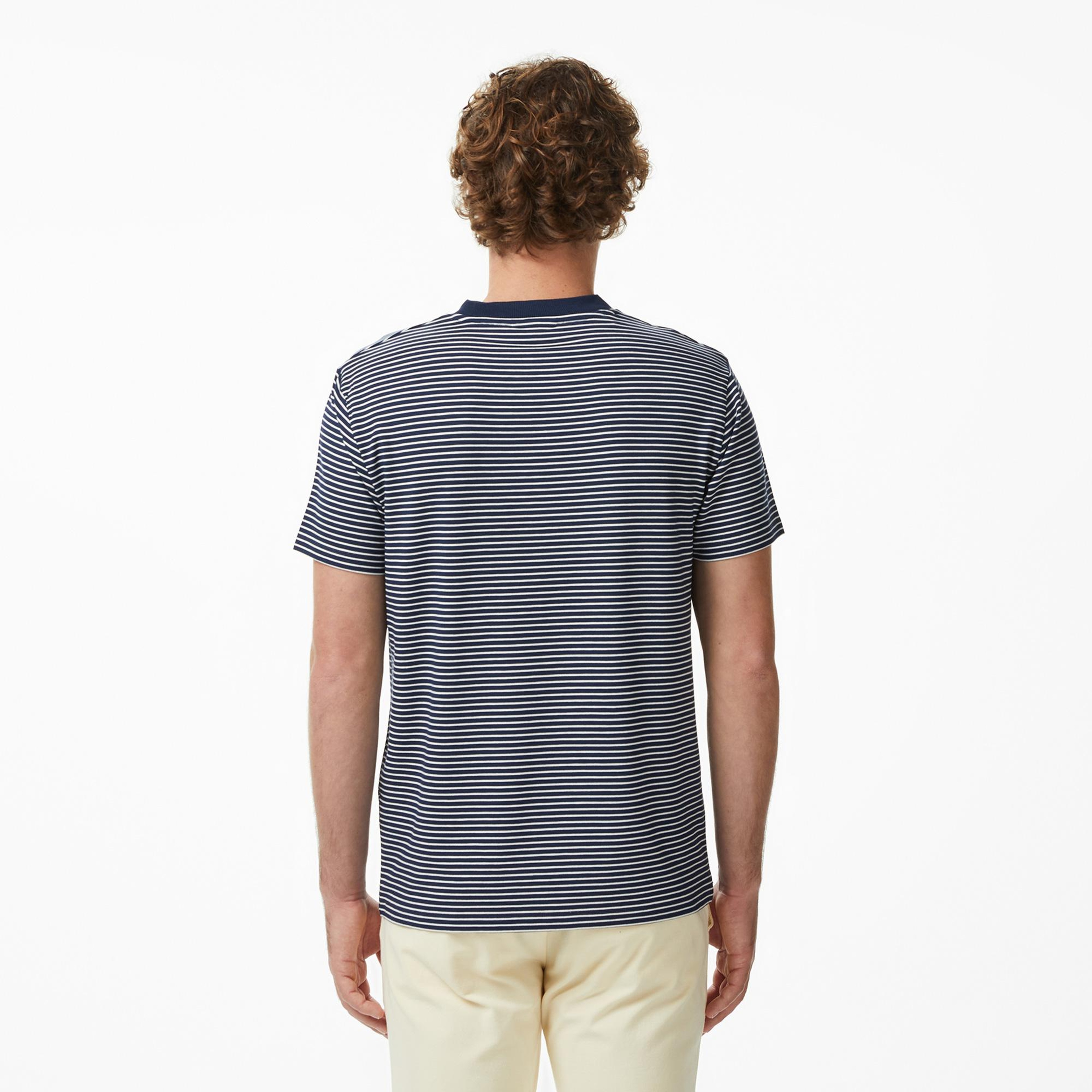 Lacoste Erkek Regular Fit Bisiklet Yaka Çizgili Lacivert T-Shirt