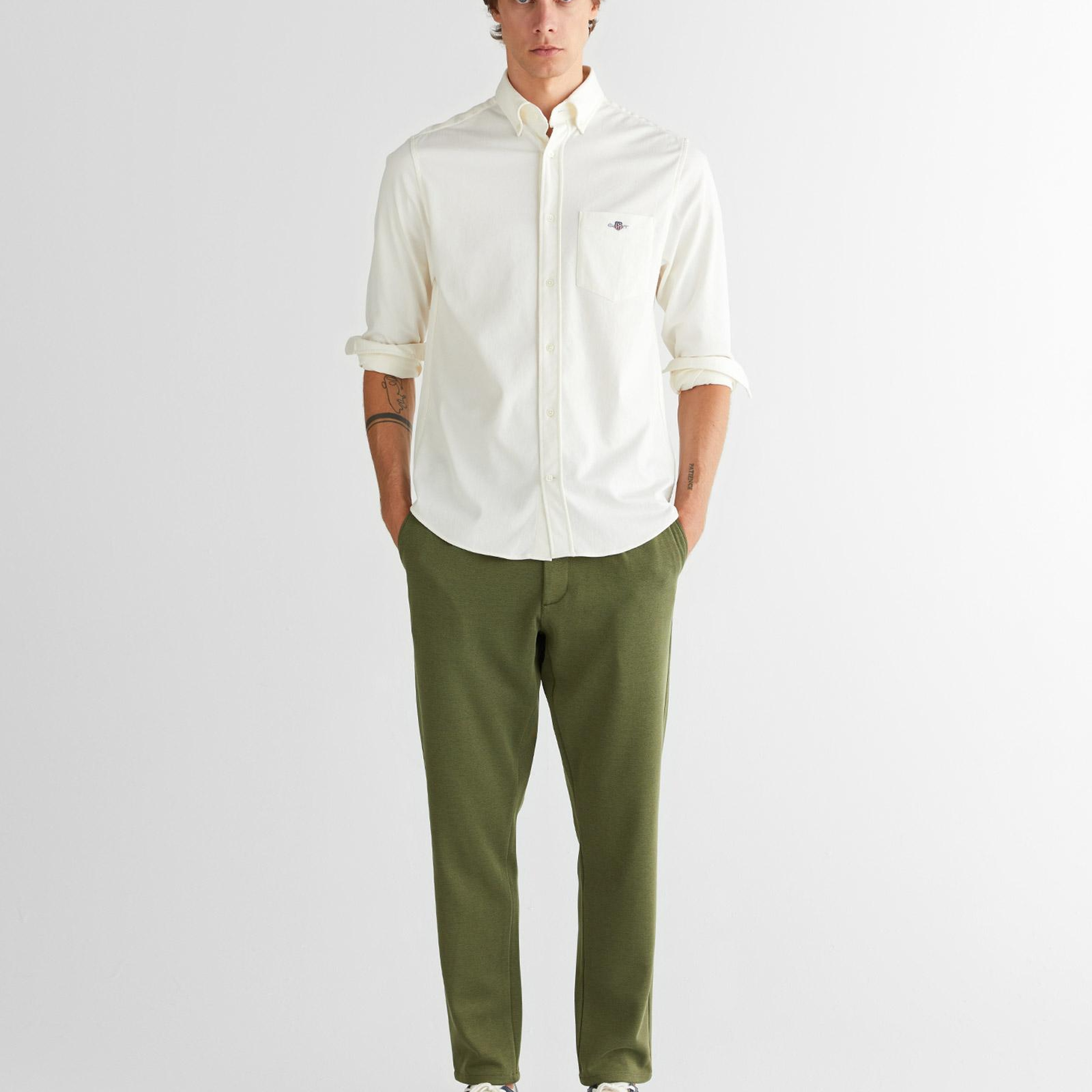 Gant Erkek Krem Regular Fit Düğmeli Yaka Gömlek